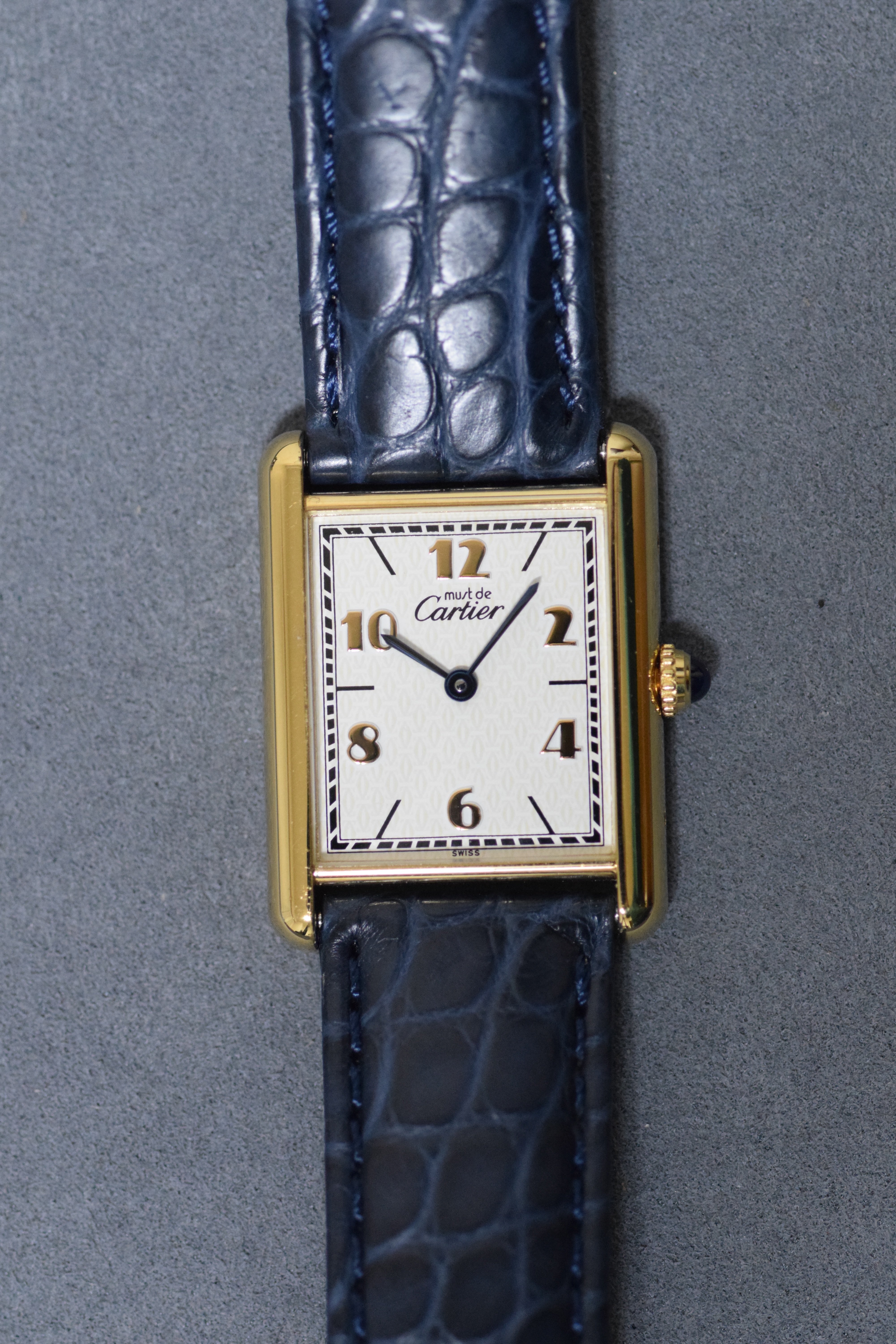 Discontinued Must de Cartier Tank Unisex Vintage Watch Flying Arabia LM Size Pure Silver with 18K Vermeil