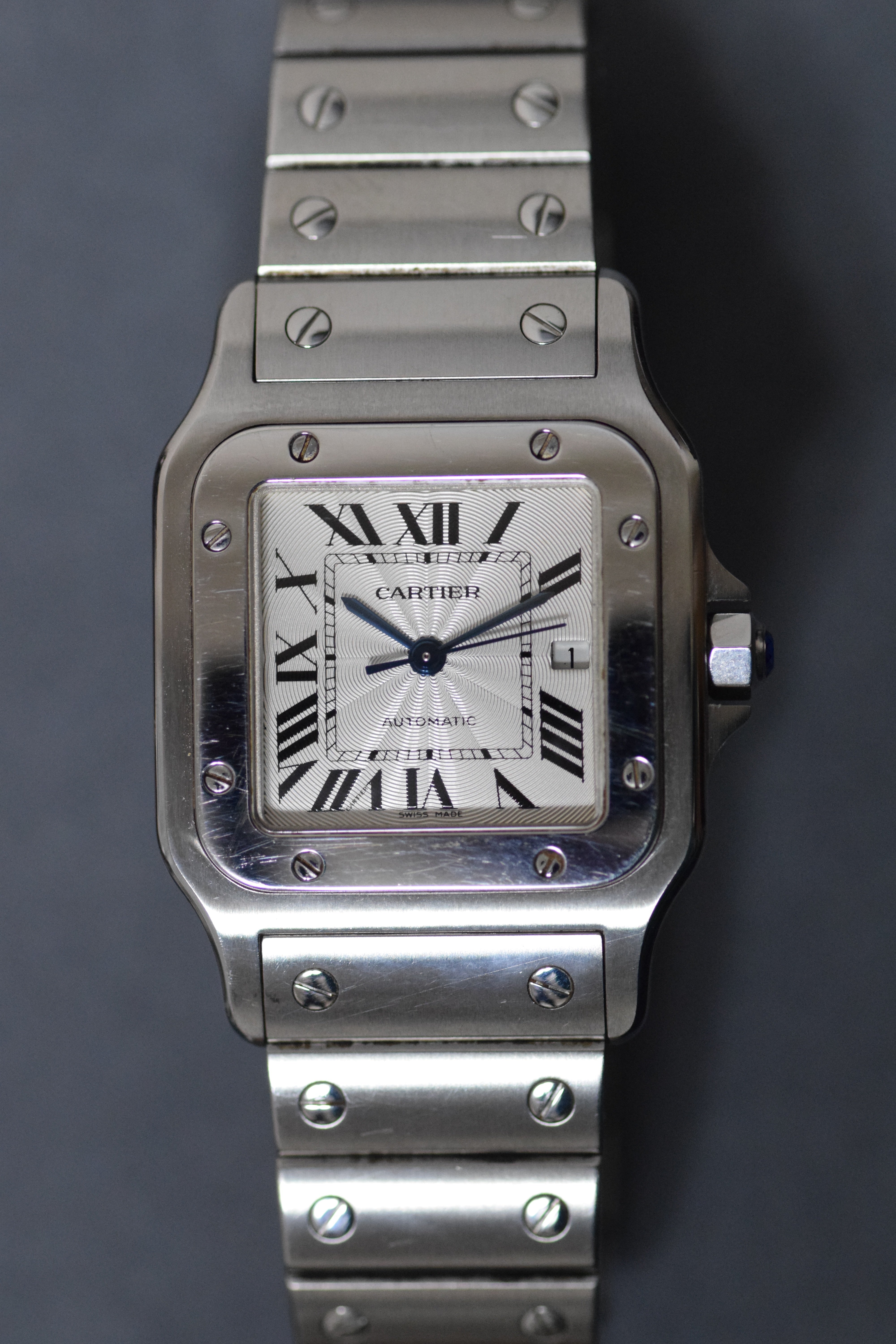 カルティエ サントスガルべLMサイズ ギョーシェ彫 自動巻 オールステンレス  Ref:2319