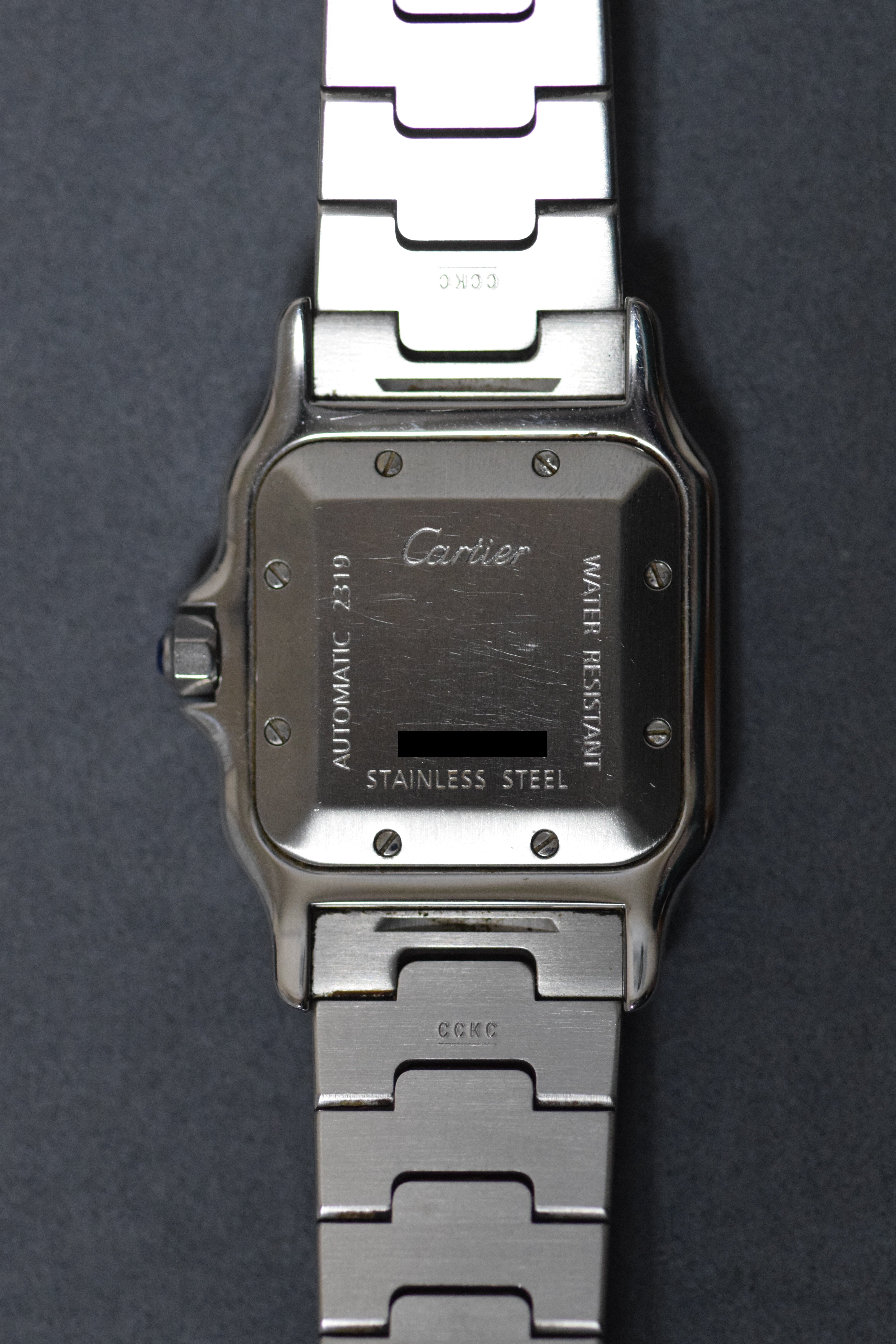 カルティエ サントスガルべLMサイズ ギョーシェ彫 自動巻 オールステンレス  Ref:2319