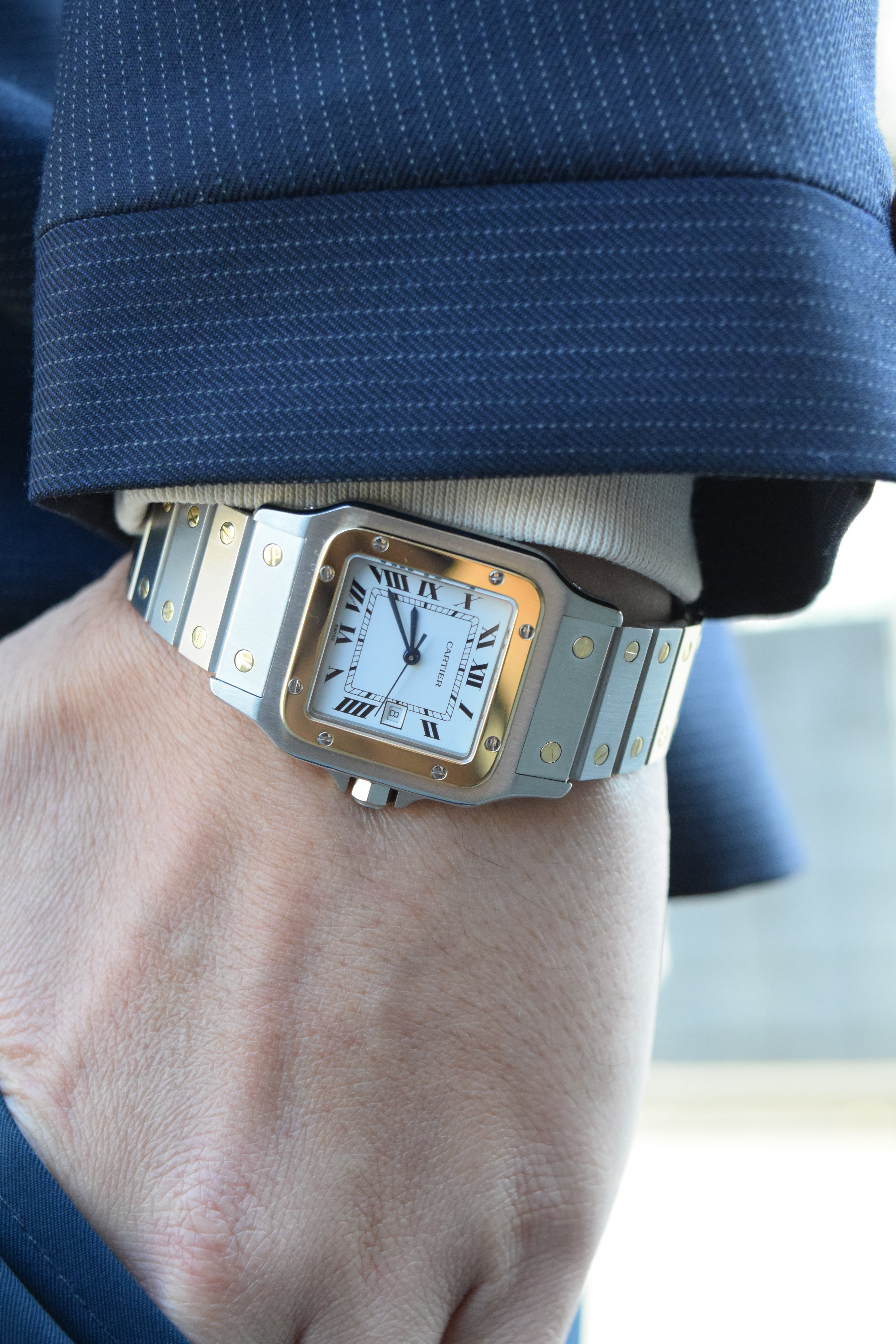 Cartier Santos Galbee LM size stainless steel x gold combination automatic model Ref: 2961