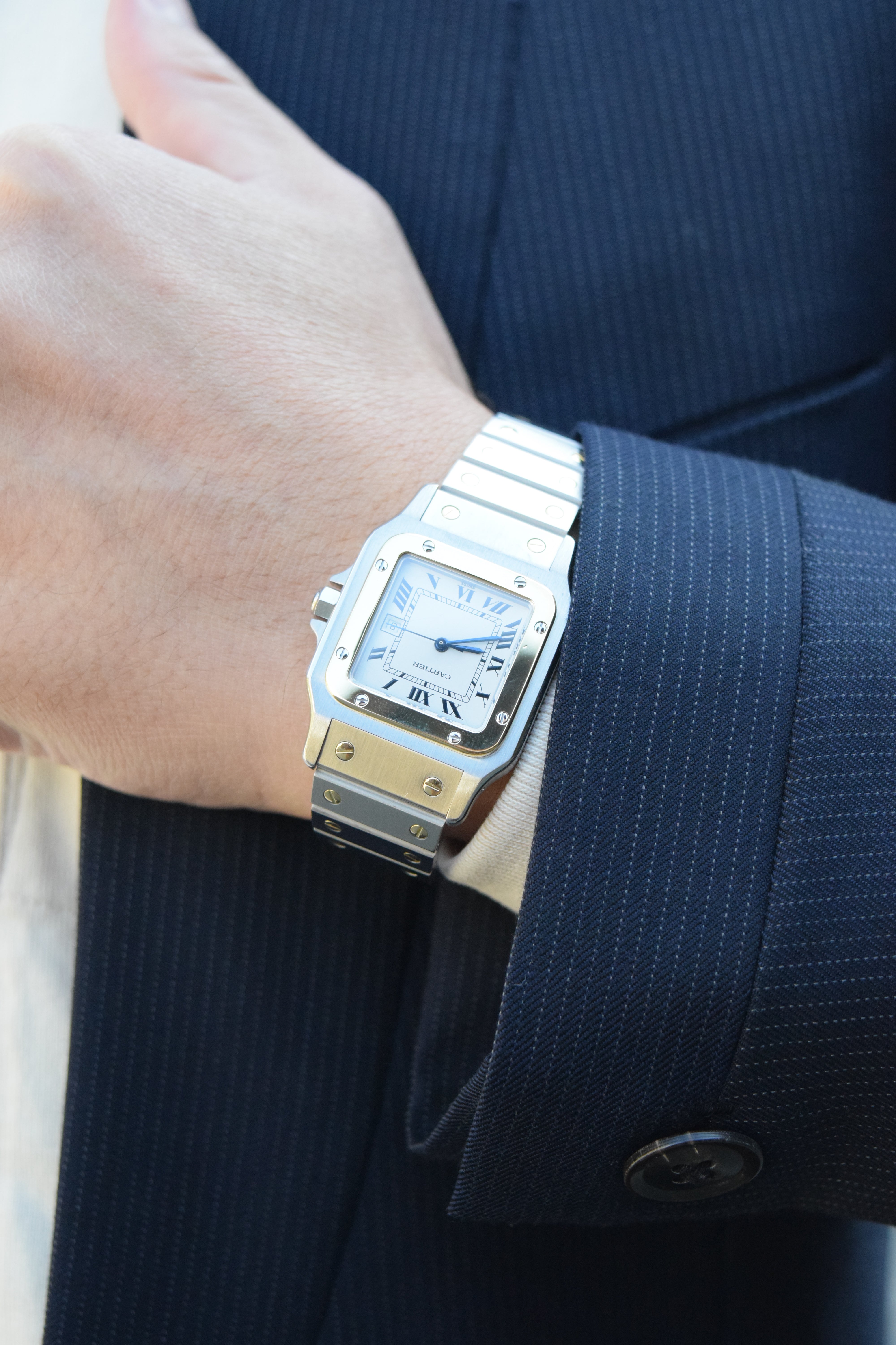 Cartier Santos Galbee LM size stainless steel x gold combination automatic model Ref: 2961