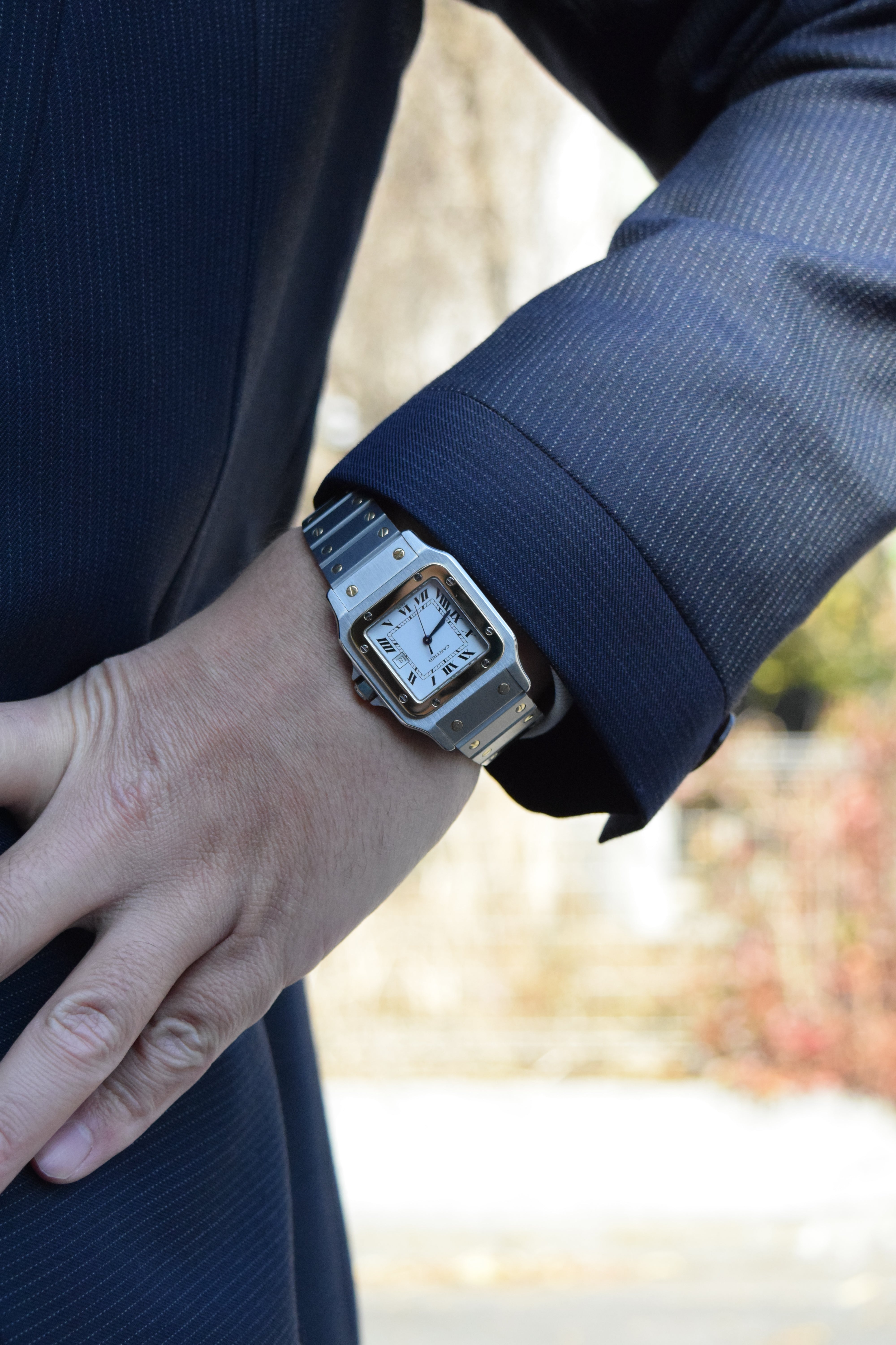 Cartier Santos Galbee LM size stainless steel x gold combination automatic model Ref: 2961