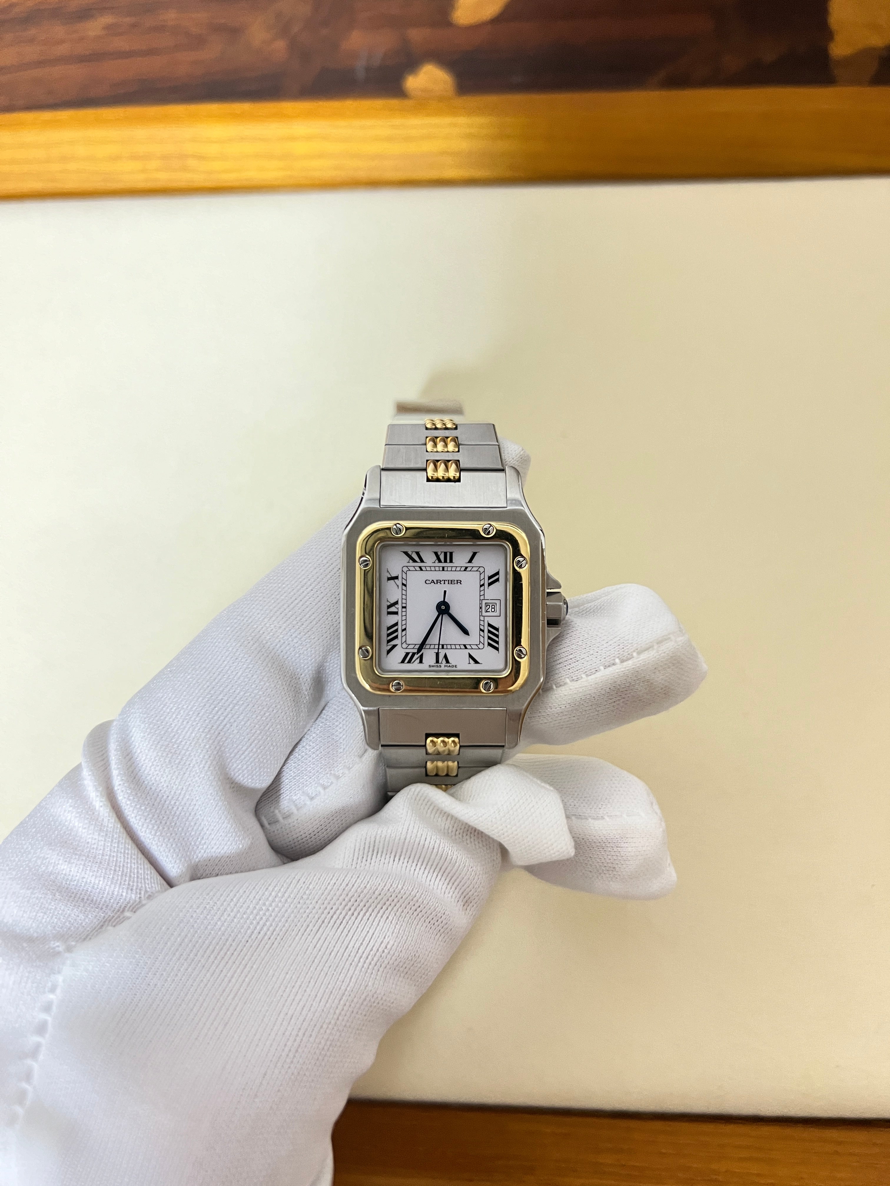 カルティエ サントスガルべLMサイズ ステンレス x ゴールドコンビ自動巻モデル Ref:2961 正面