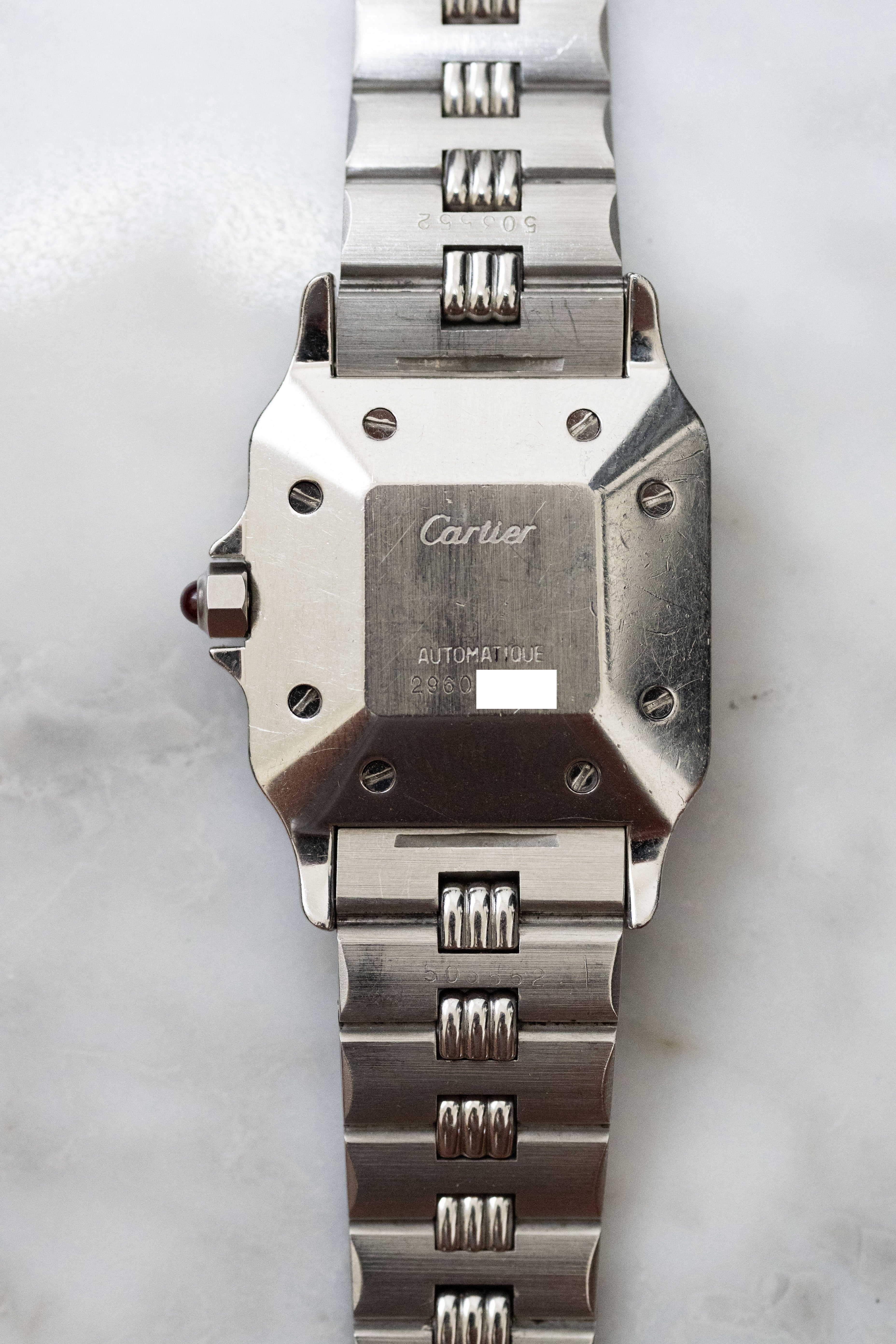 CARTIER カルティエ サントスカレ LMサイズ バーガンディ オールステンレスモデル ゴドロンブレス Ref.2960 自動巻