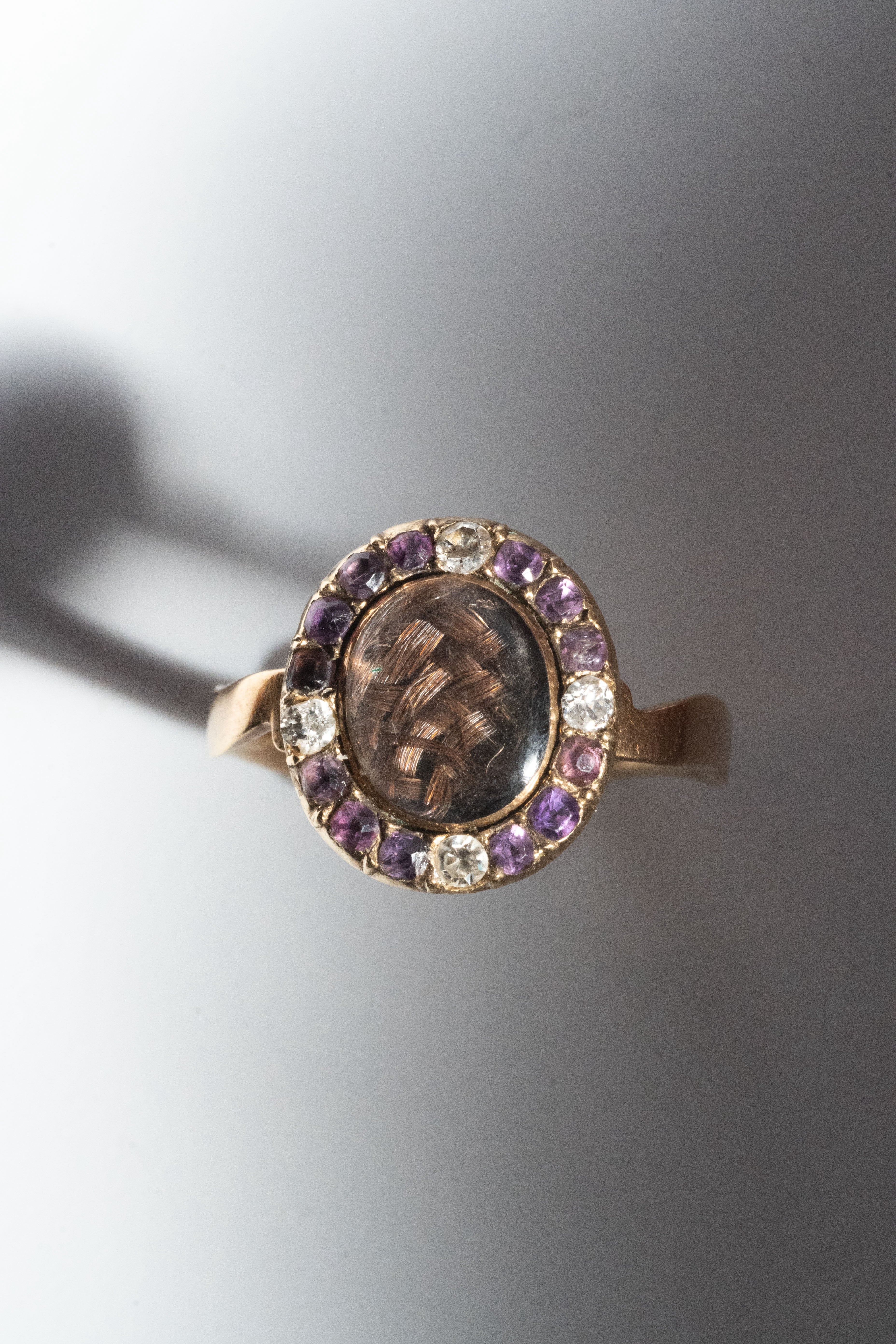 18世紀 ジョージアン 18金 3.4g アメジスト & ダイヤモンド モーニングリング