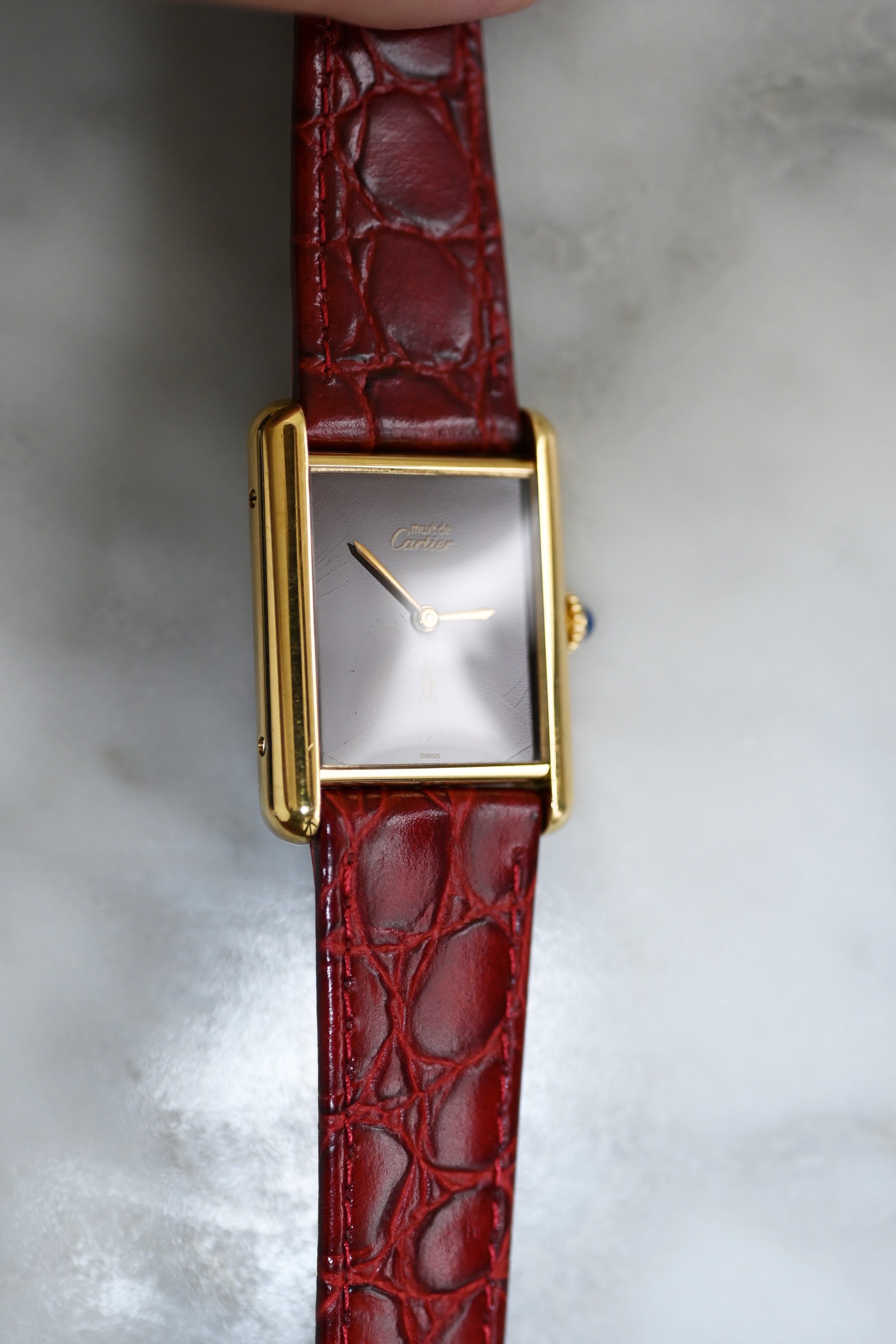 Must de Cartier Tank Vintage Watch, Ivory, Large Size, Hand-wound, Pure Silver with 18K Vermeil