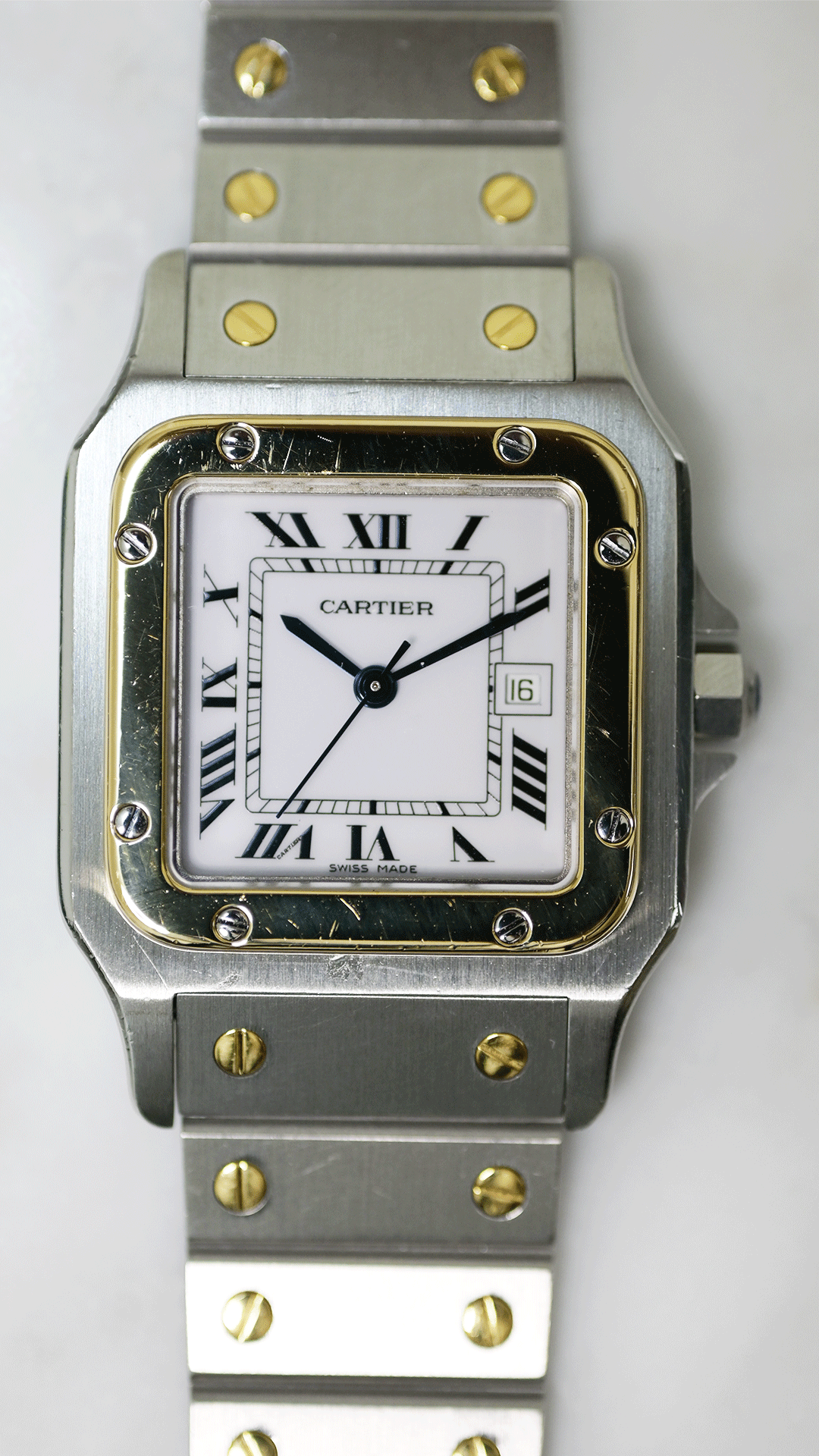 "International Warranty Included" Cartier Santos Galbe LM Size Godron Bracelet Stainless Steel x Gold Combination Automatic Model Ref.2961 