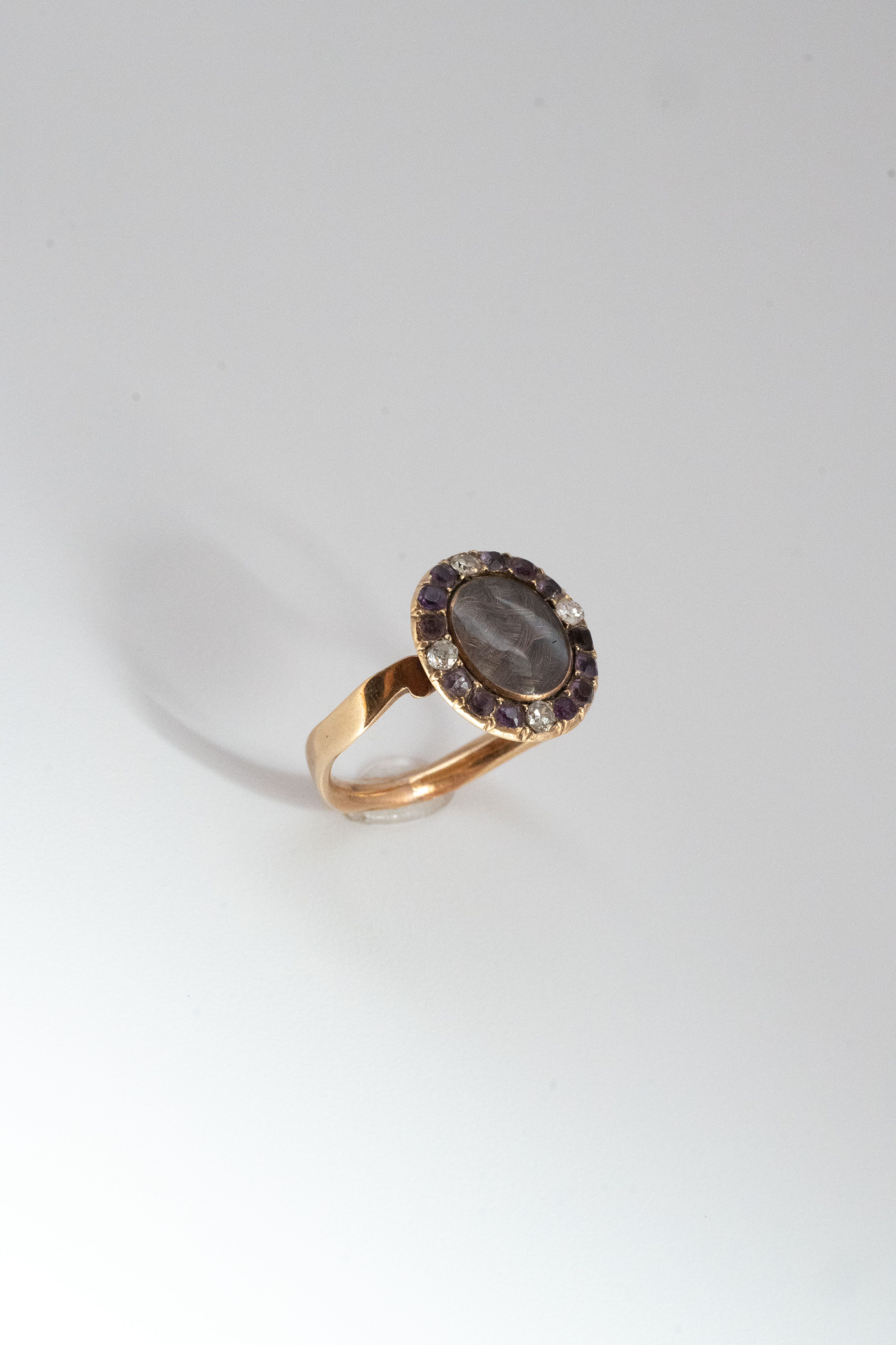 18世紀 ジョージアン 18金 3.4g アメジスト & ダイヤモンド モーニングリング