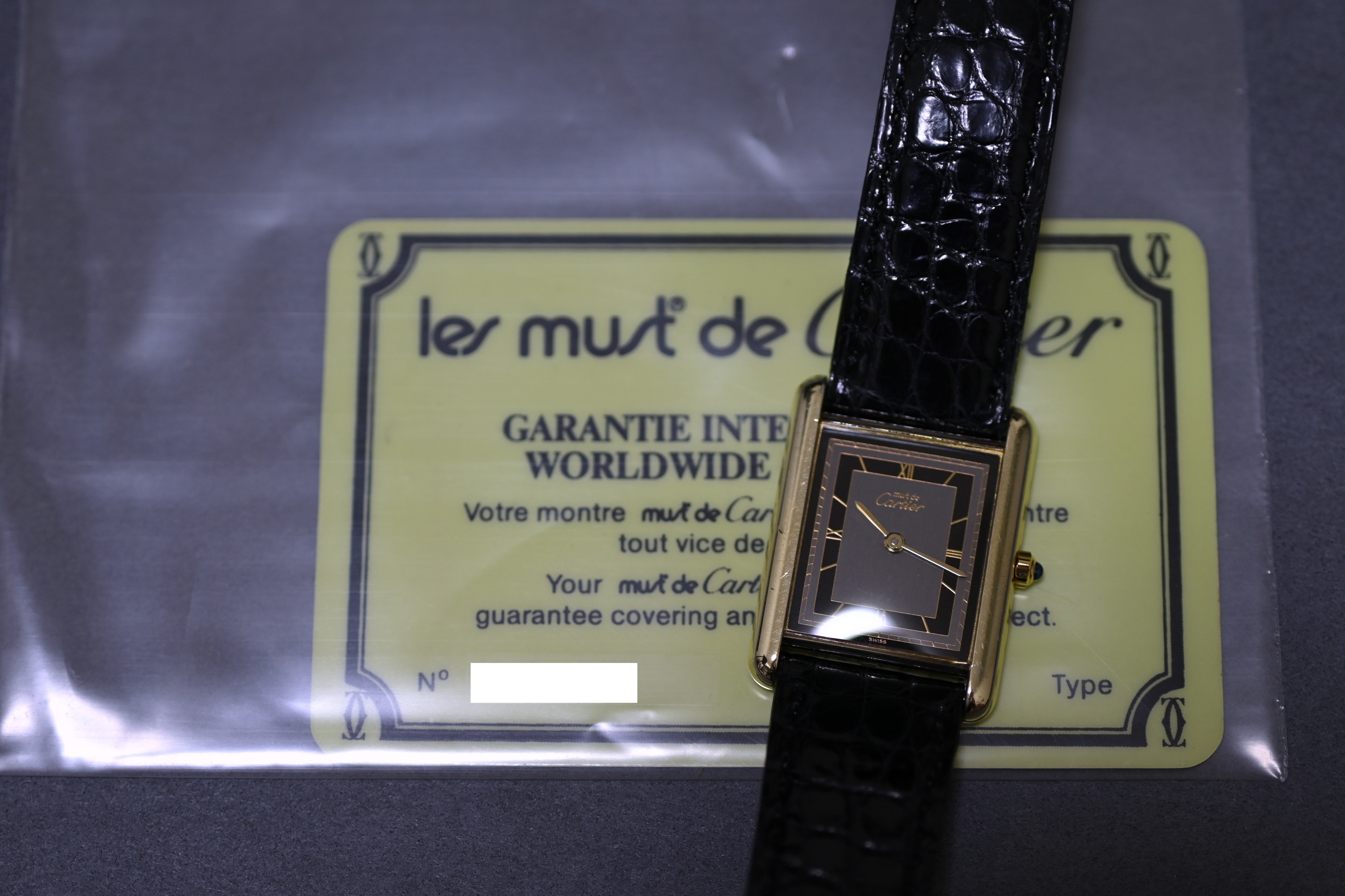 Must de Cartier Tank Ladies Vintage Watch Black SM Size Hand wound Pur