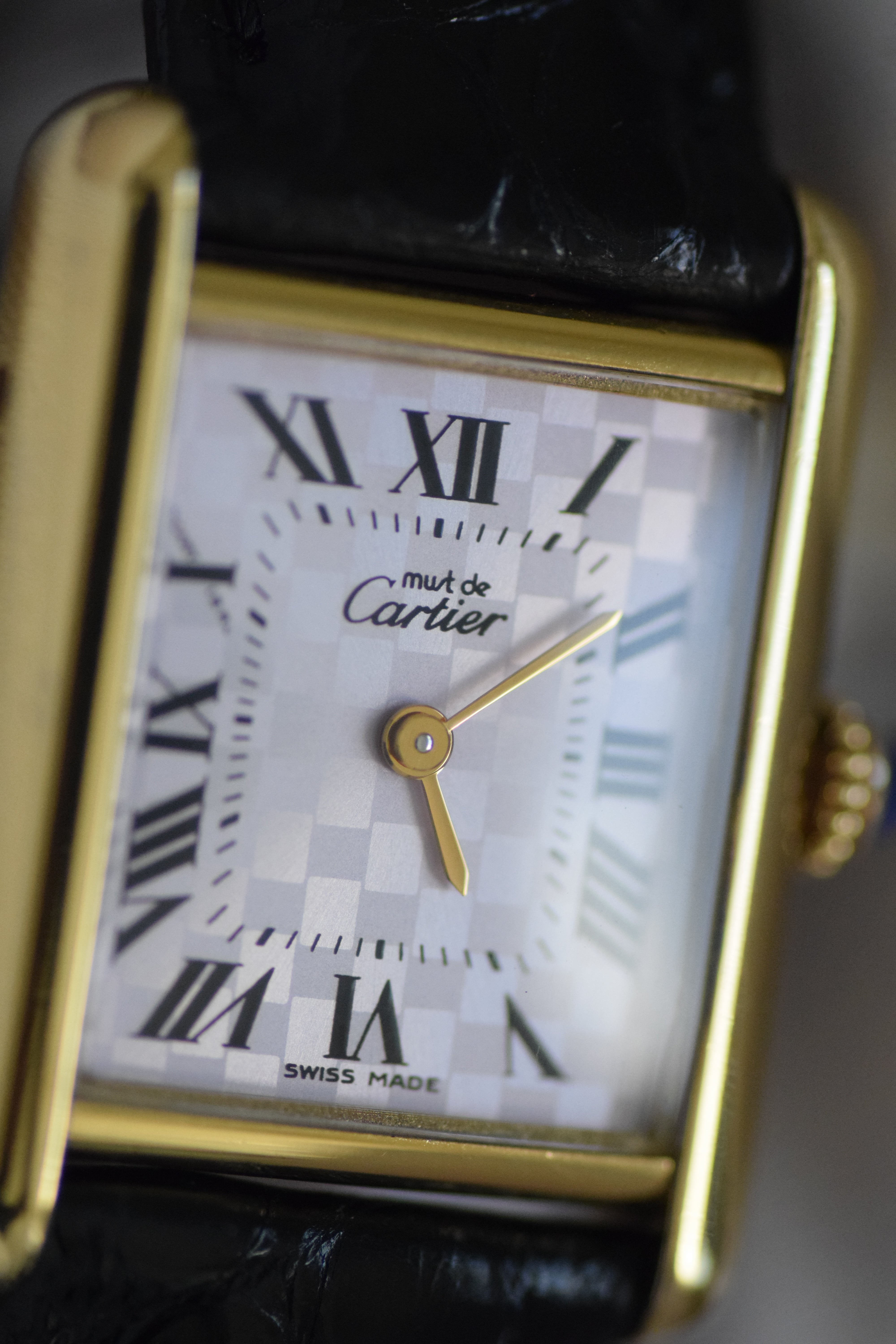 Must de Cartier Tank Ladies Vintage Watch Inner Grey SM Size Pure Silver with 18K Vermeil