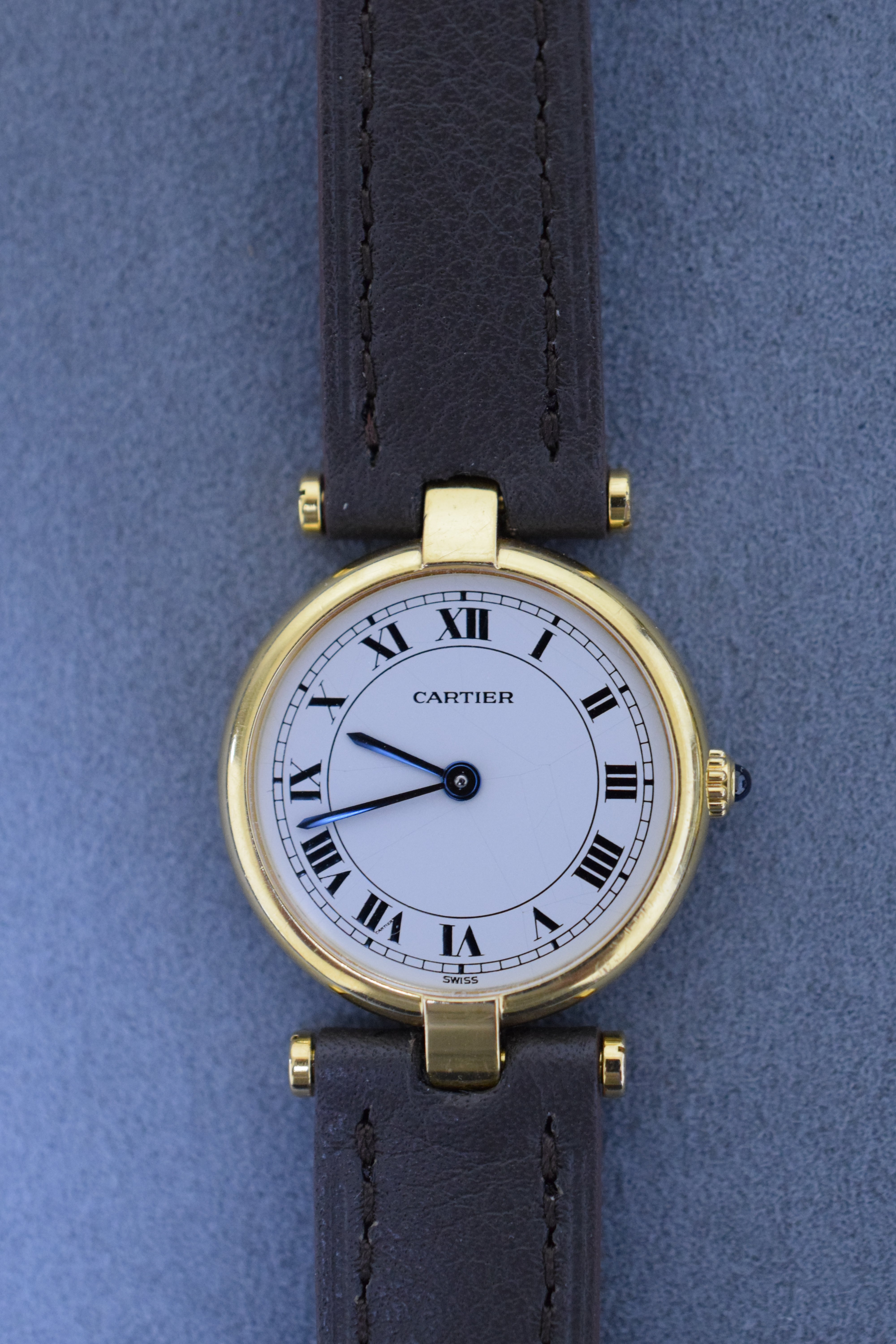 Cartier watch Vendome with Arabic numerals, small and medium size, sterling silver with vermeil