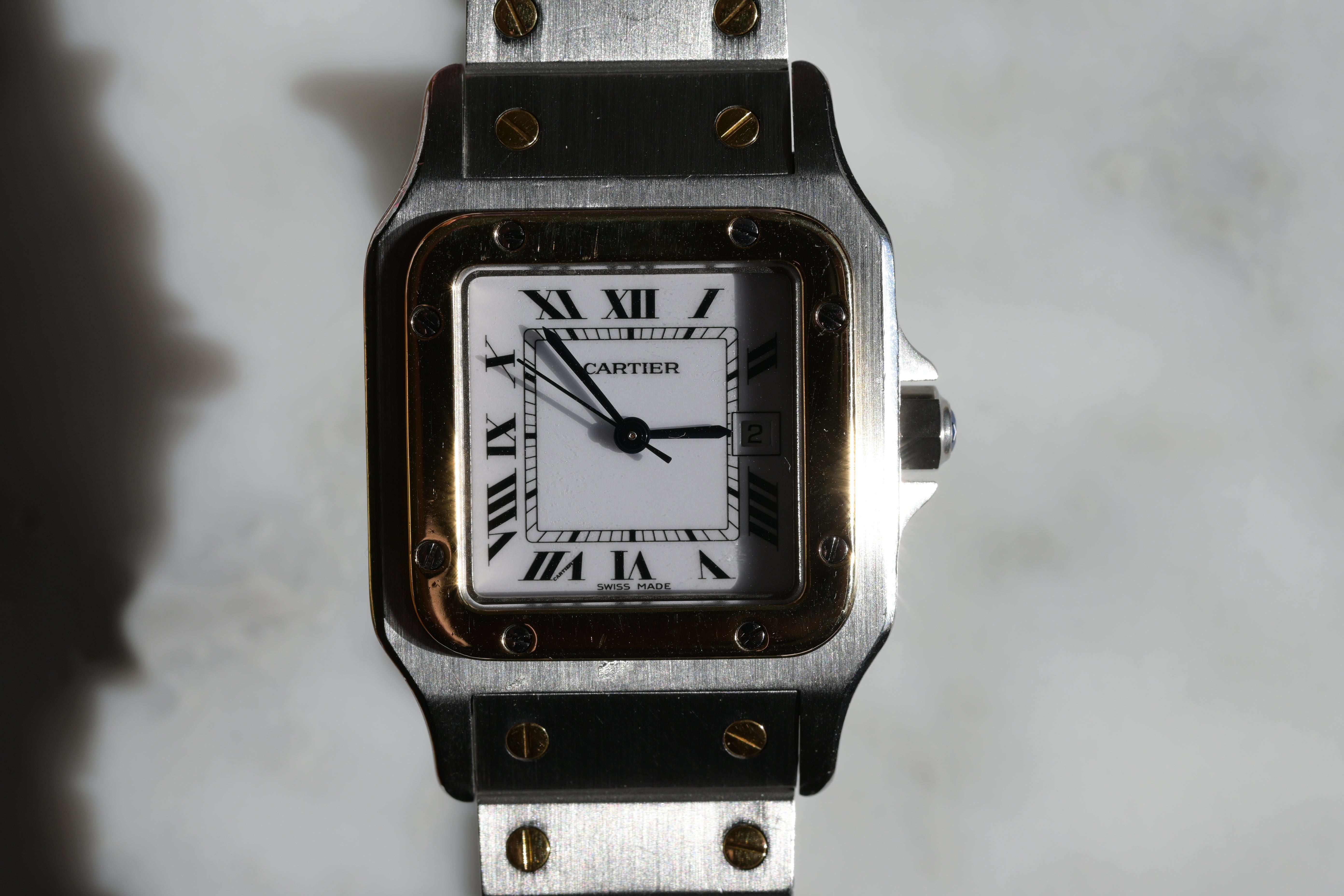 "International Warranty Included" Cartier Santos Galbe LM Size Godron Bracelet Stainless Steel x Gold Combination Automatic Model Ref.2961 