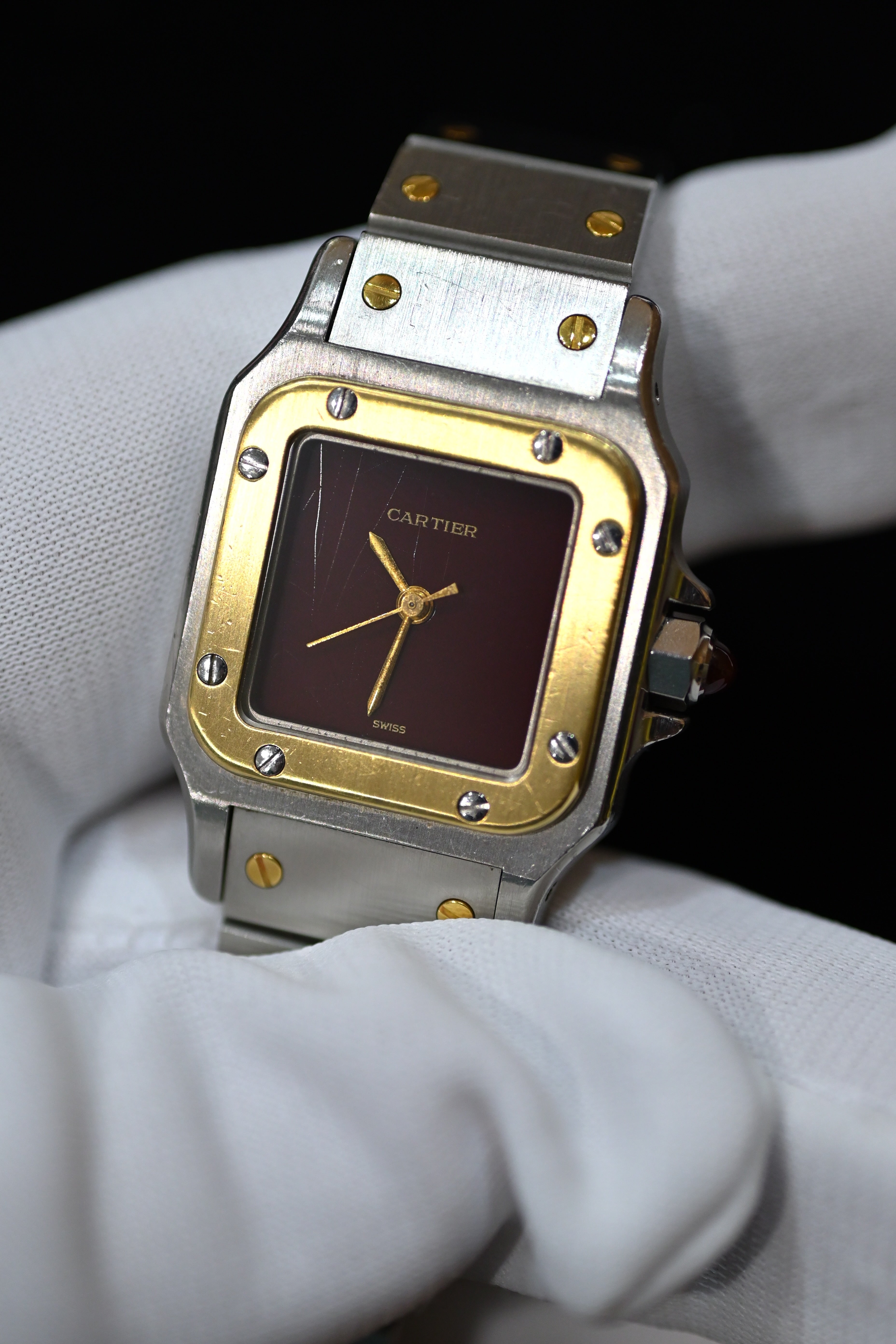 "International Warranty Included" Cartier Santos Galbe LM Size Godron Bracelet Stainless Steel x Gold Combination Automatic Model Ref.2961 