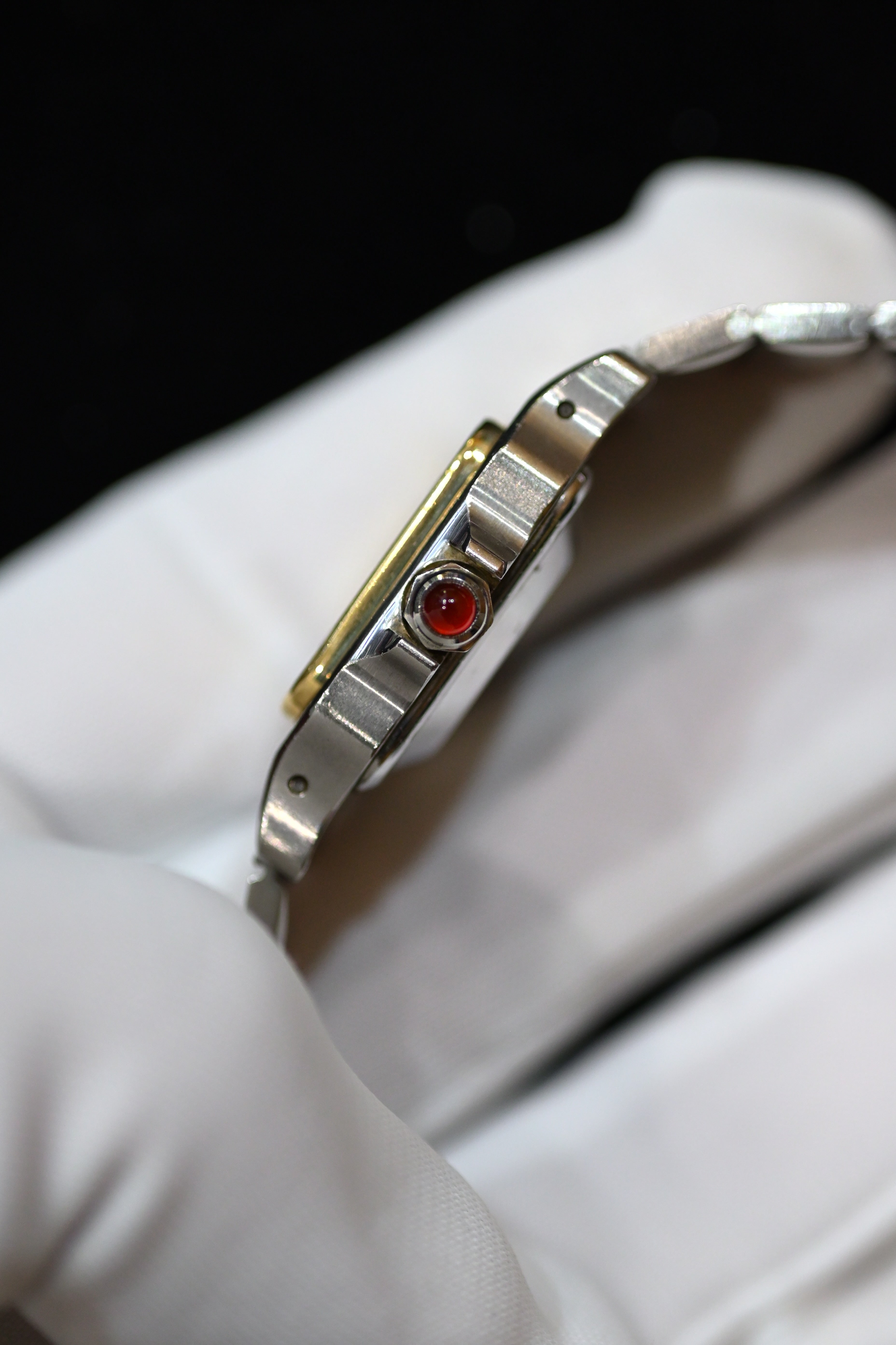 "International Warranty Included" Cartier Santos Galbe LM Size Godron Bracelet Stainless Steel x Gold Combination Automatic Model Ref.2961 