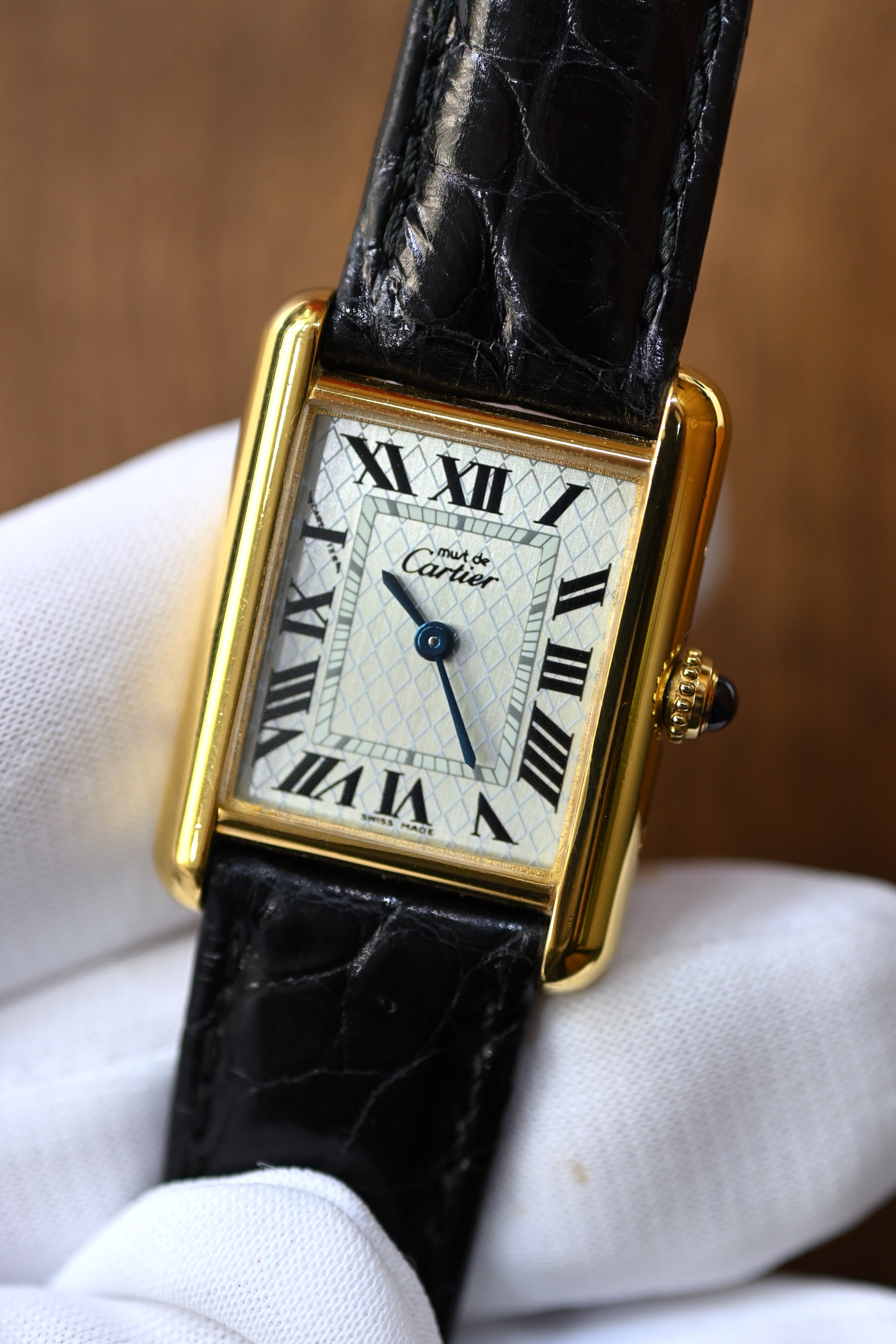 Must de Cartier Tank Ladies Vintage Watch Pink Aquarino MM Size Pure Silver with 18K Vermeil
