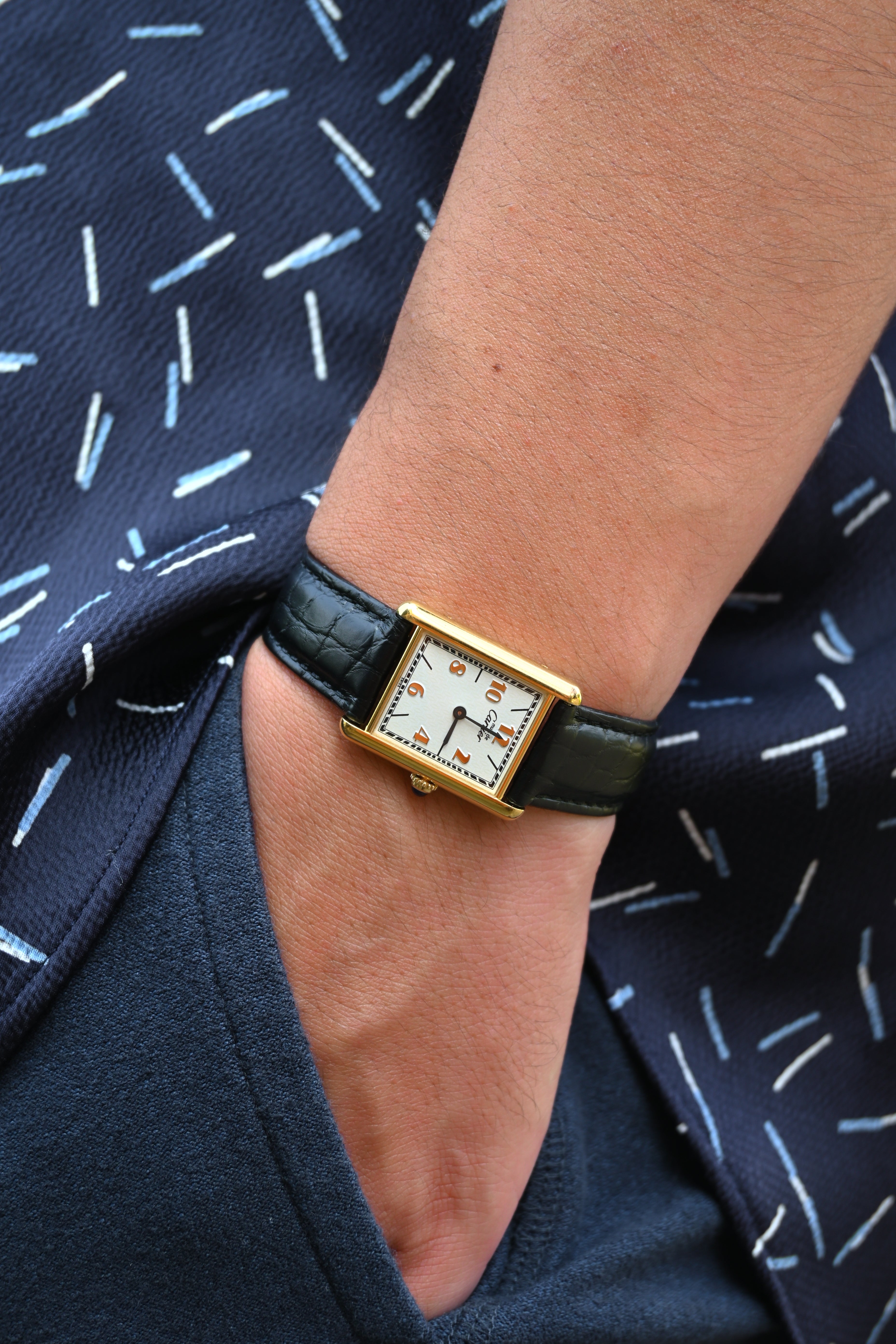 Discontinued Must de Cartier Tank Unisex Vintage Watch Flying Arabia LM Size Pure Silver with 18K Vermeil