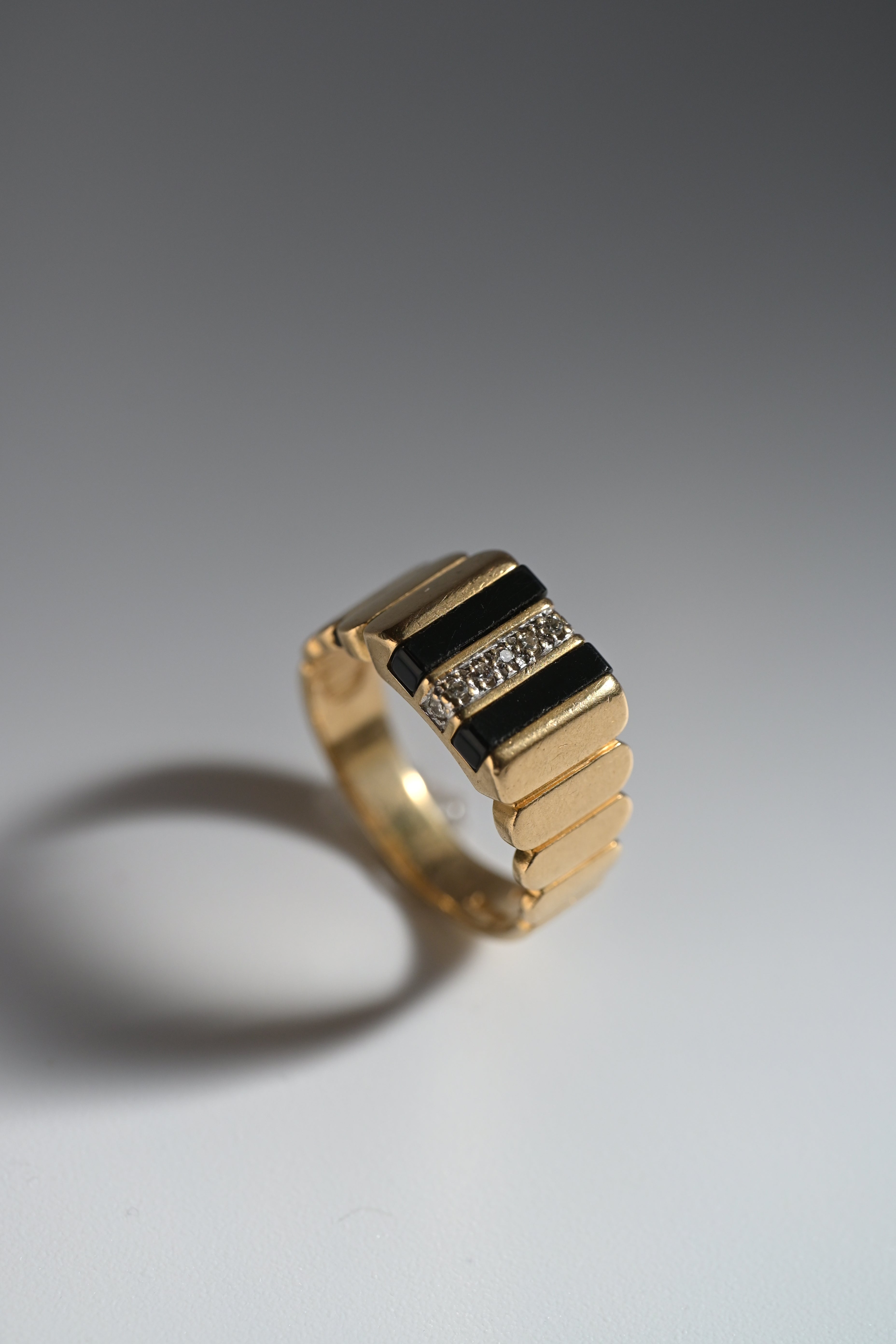 14K 8.55g オニキス ＆ ダイヤモンド・メンズ シグネットリング