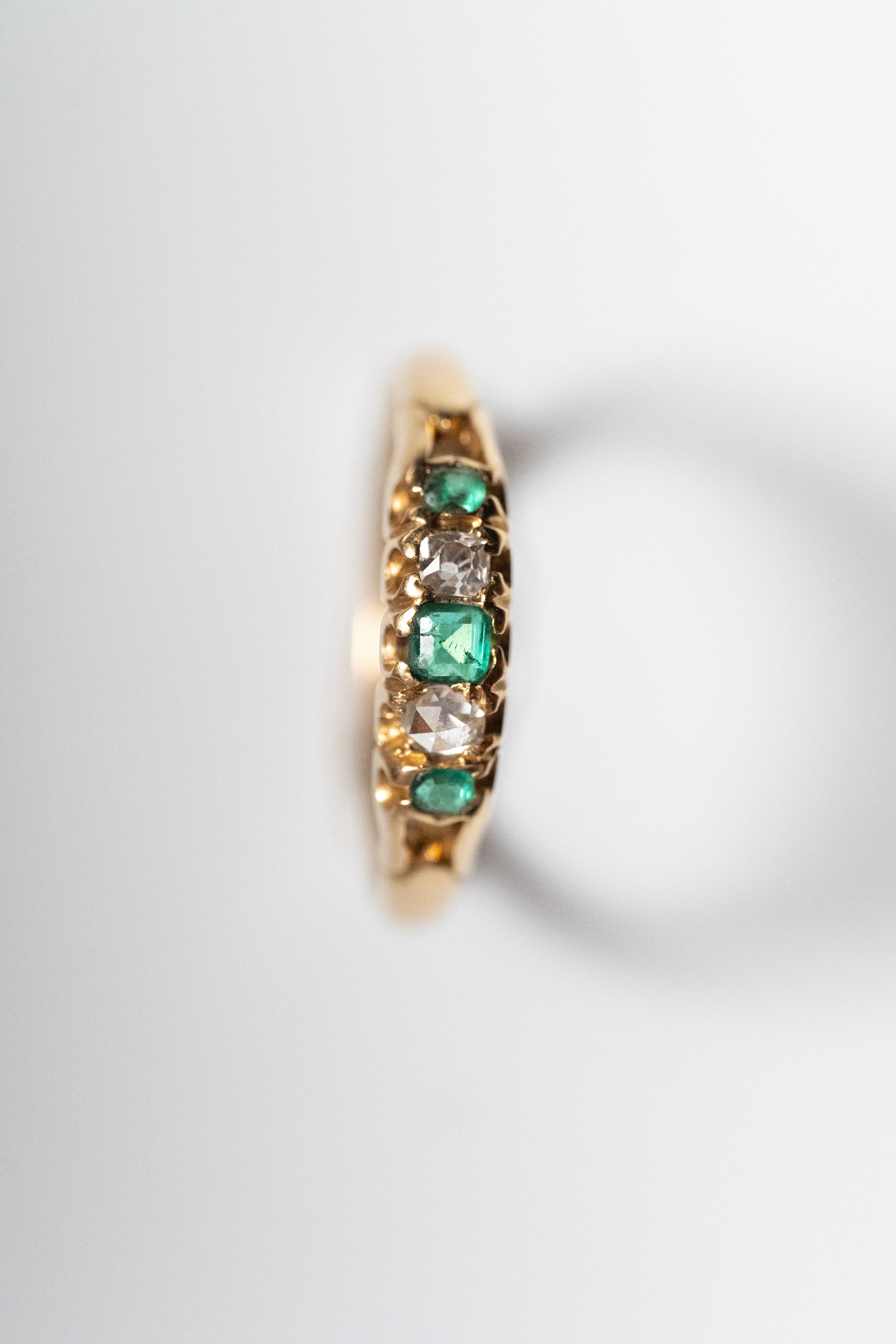 18K 1890s ヴィクトリアン・18K 天然エメラルド＆ローズカットダイヤモンド・リング 1.6g