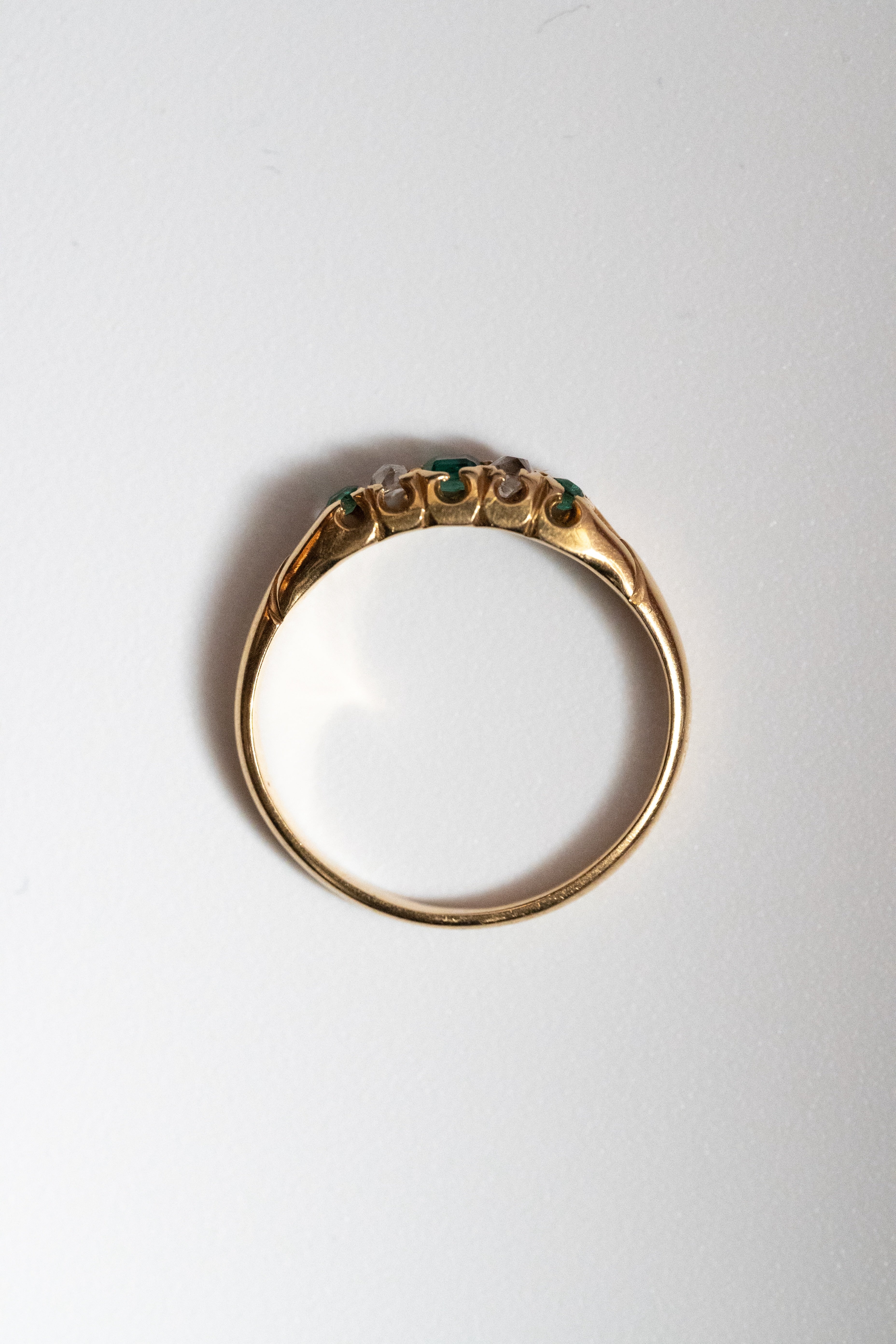 18K 1890s ヴィクトリアン・18K 天然エメラルド＆ローズカットダイヤモンド・リング 1.6g