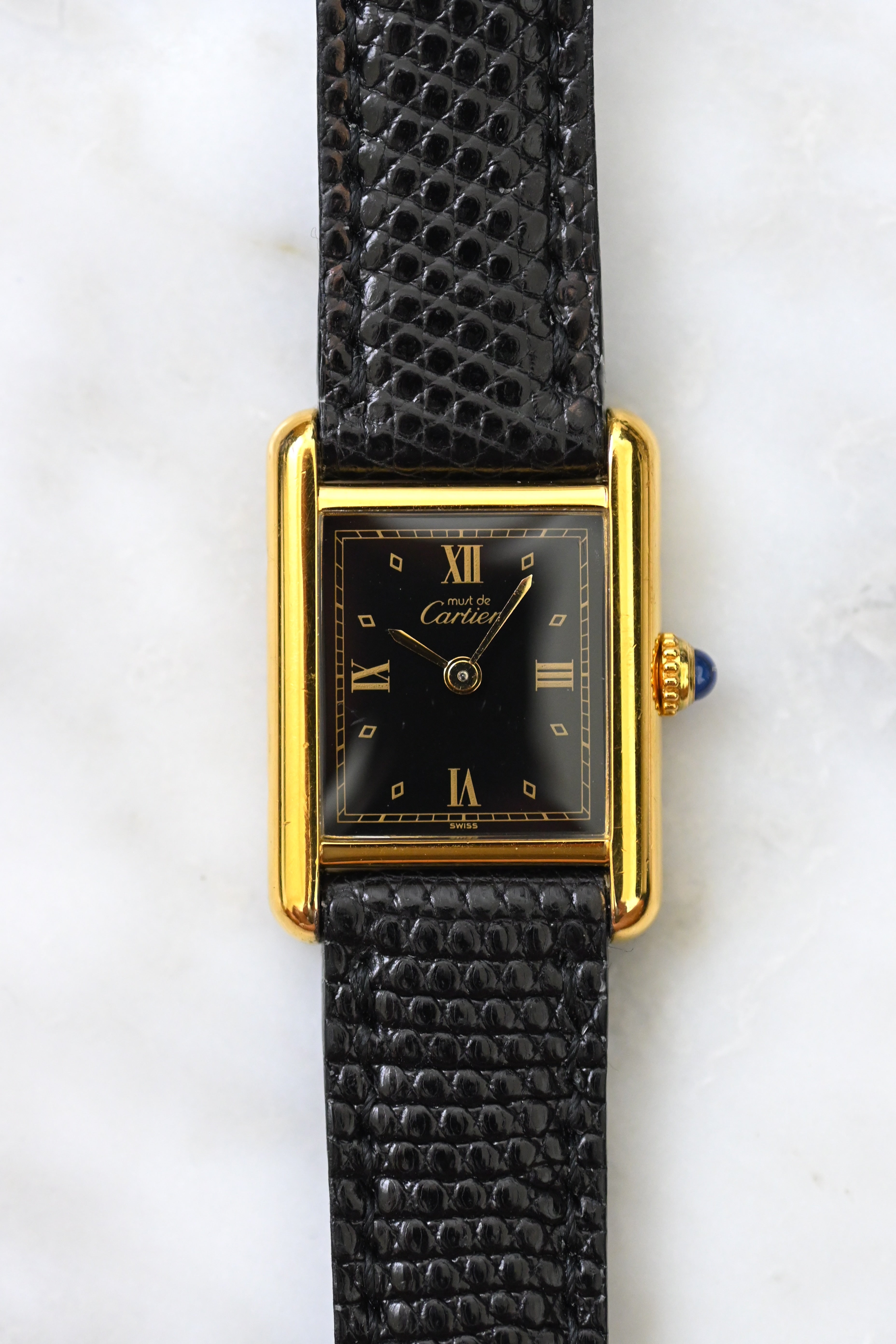 CARTIER カルティエ マストタンク 黒文字盤 SMサイズ クォーツ