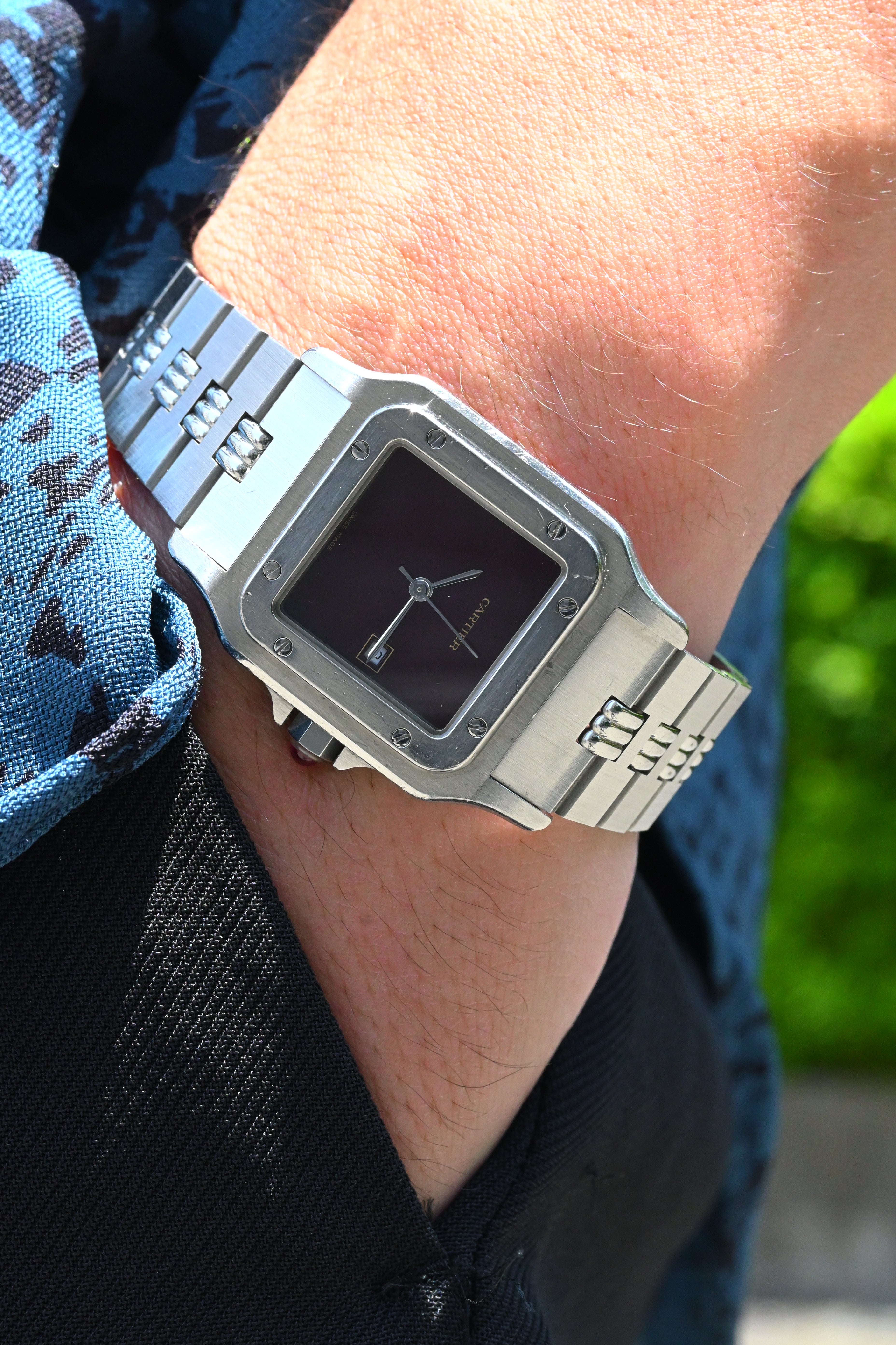 CARTIER カルティエ サントスカレ LMサイズ バーガンディ オールステンレスモデル ゴドロンブレス Ref.2960 自動巻