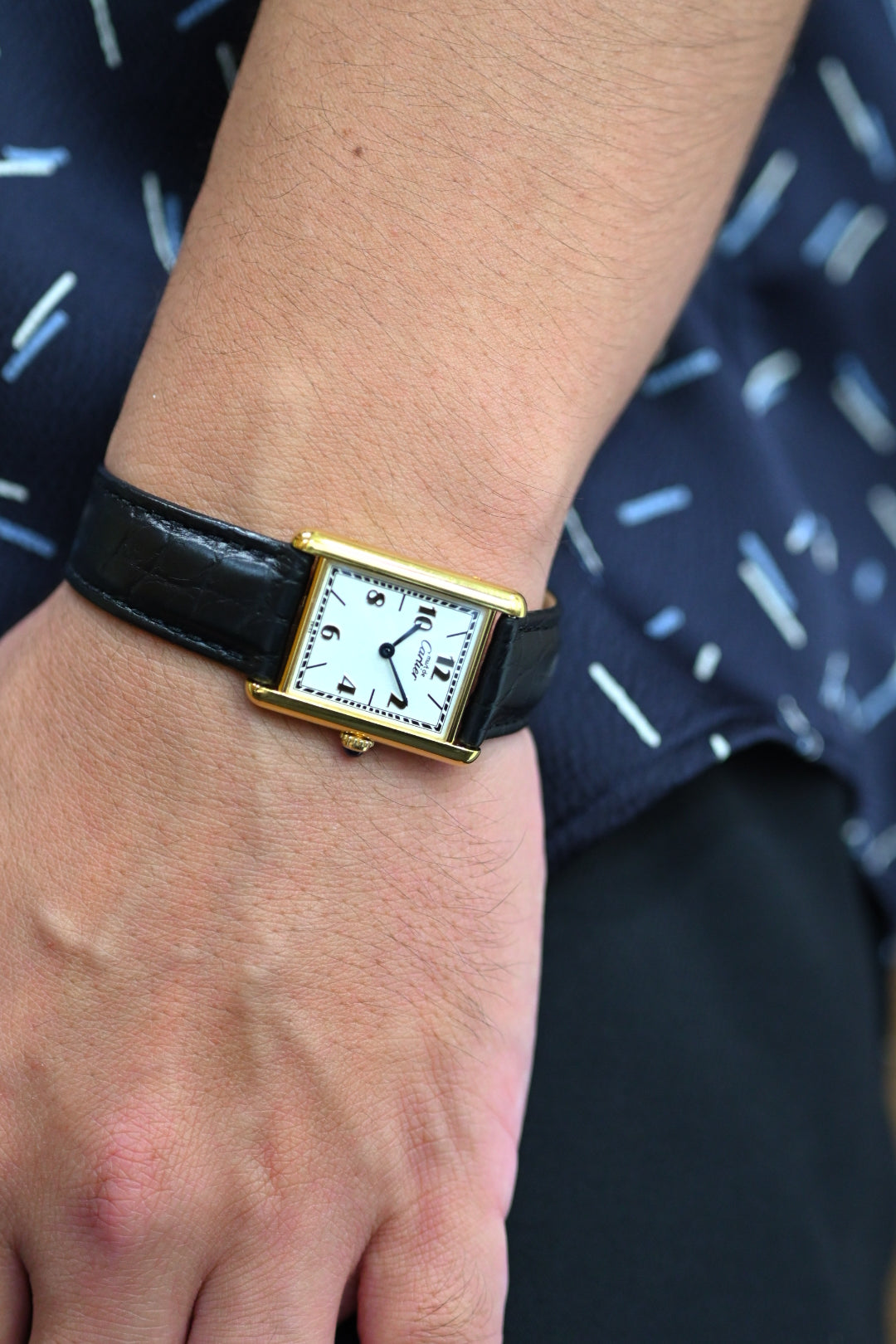 Discontinued Must de Cartier Tank Unisex Vintage Watch Flying Arabia LM Size Pure Silver with 18K Vermeil