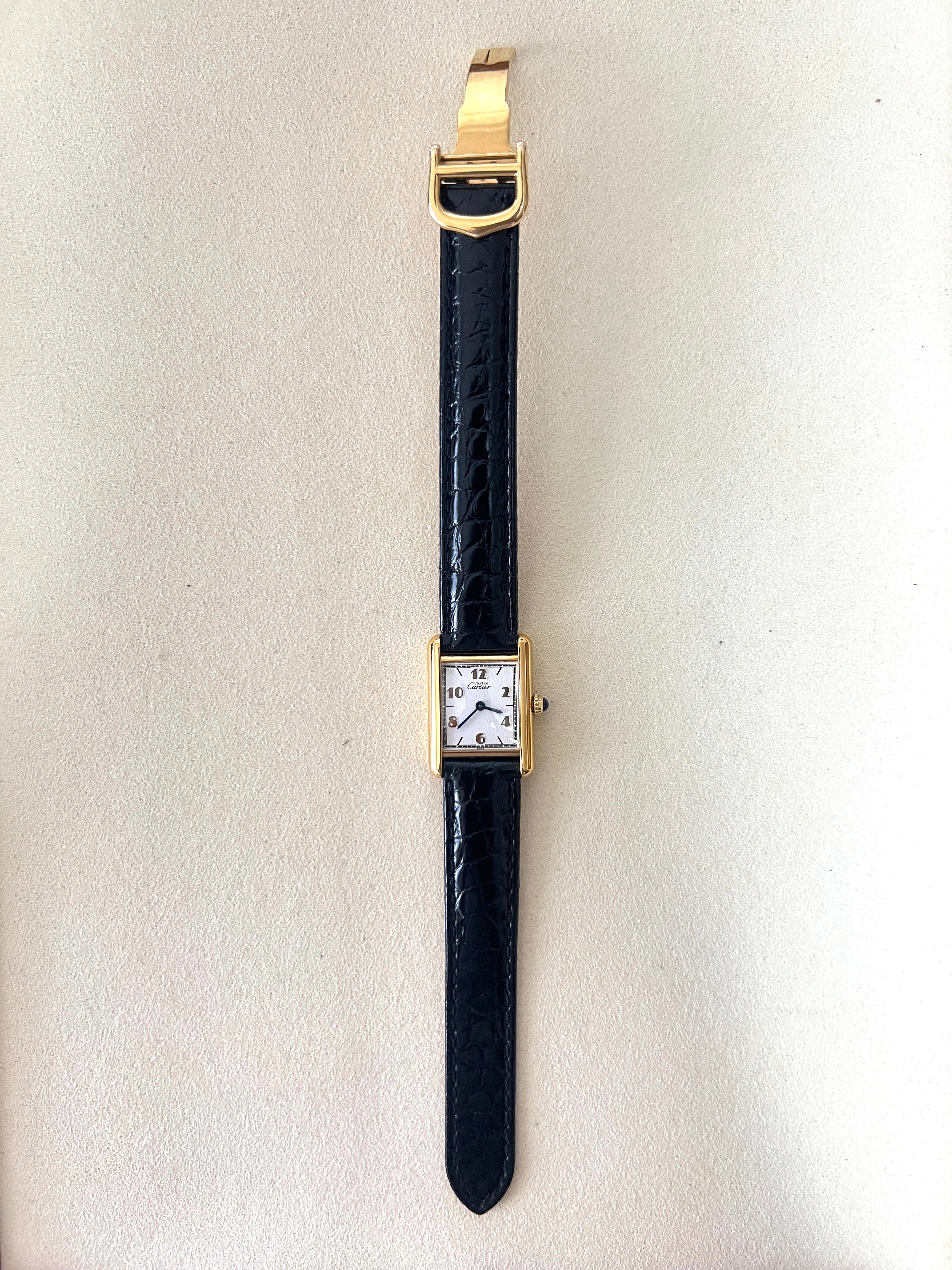 Must de Cartier Tank, Leaping Arabic Index Dial, Small and Medium Size, Sterling Silver with 18K Vermeil