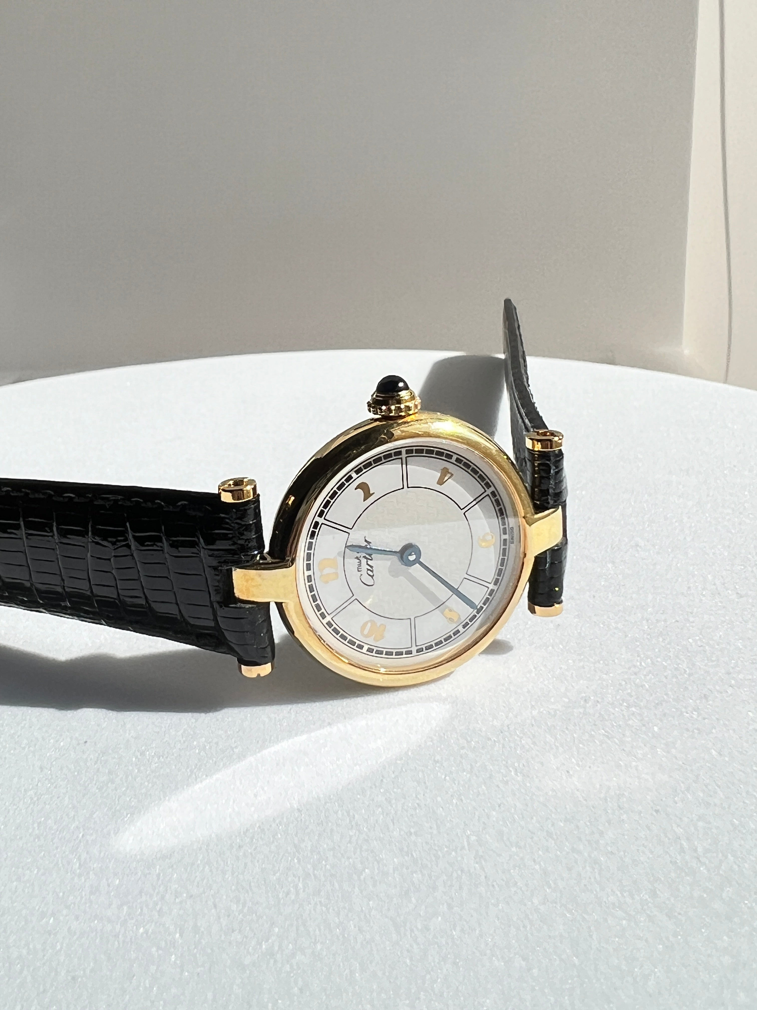 Cartier watch Vendome with Arabic numerals, small and medium size, sterling silver with vermeil
