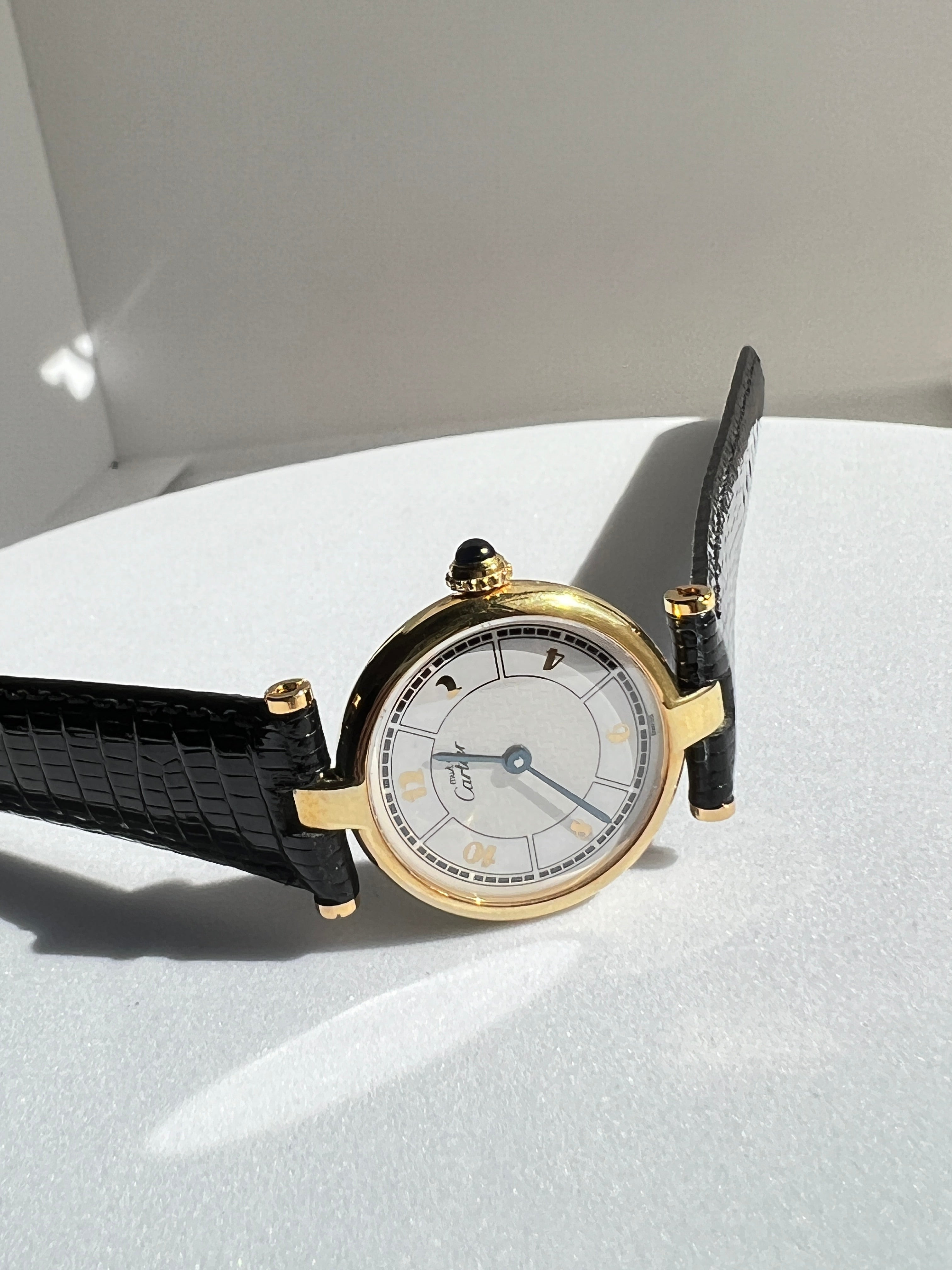 Cartier watch Vendome with Arabic numerals, small and medium size, sterling silver with vermeil