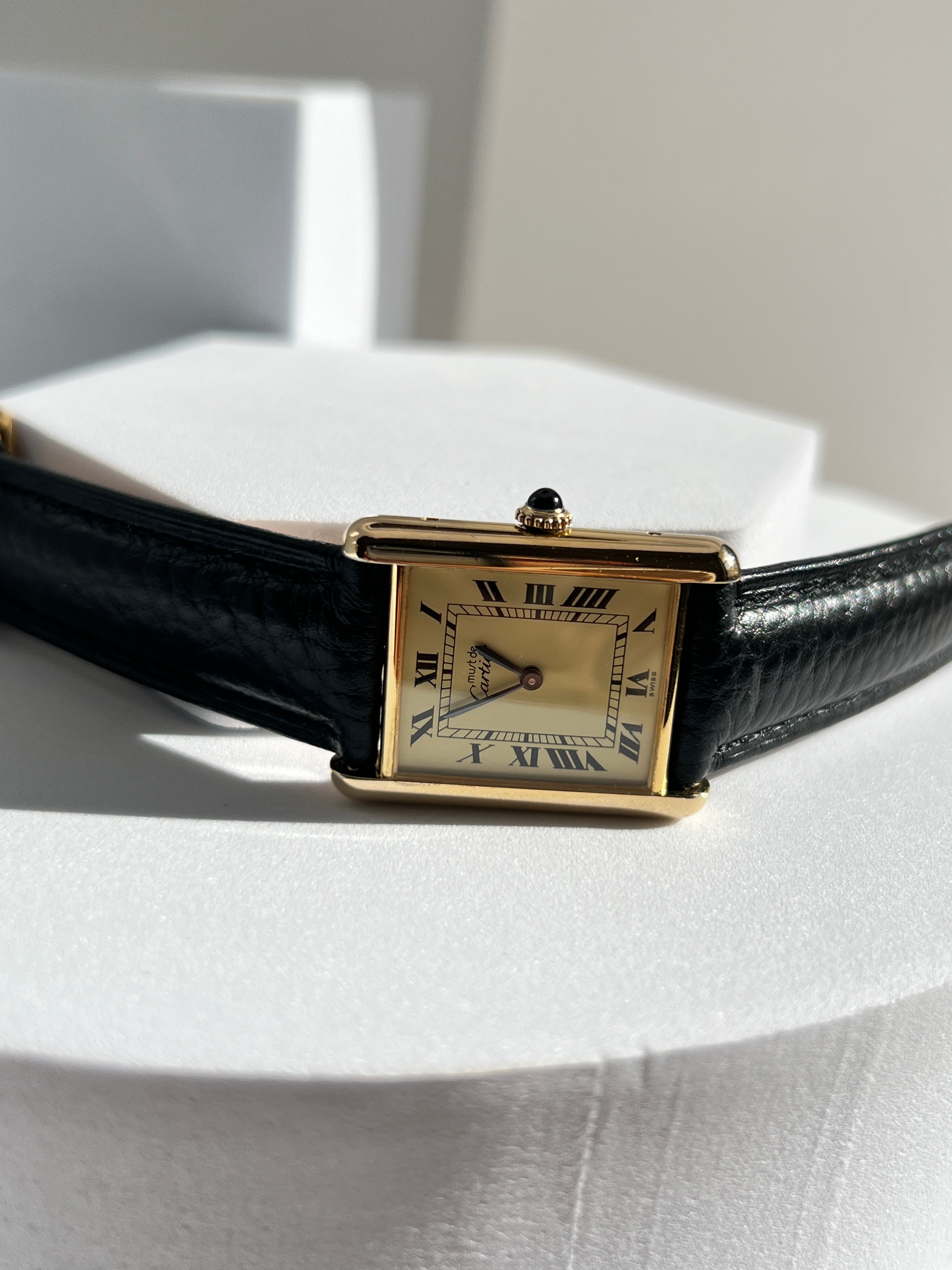 Must de Cartier Tank Vintage Watch, Ivory, Large Size, Hand-wound, Pure Silver with 18K Vermeil