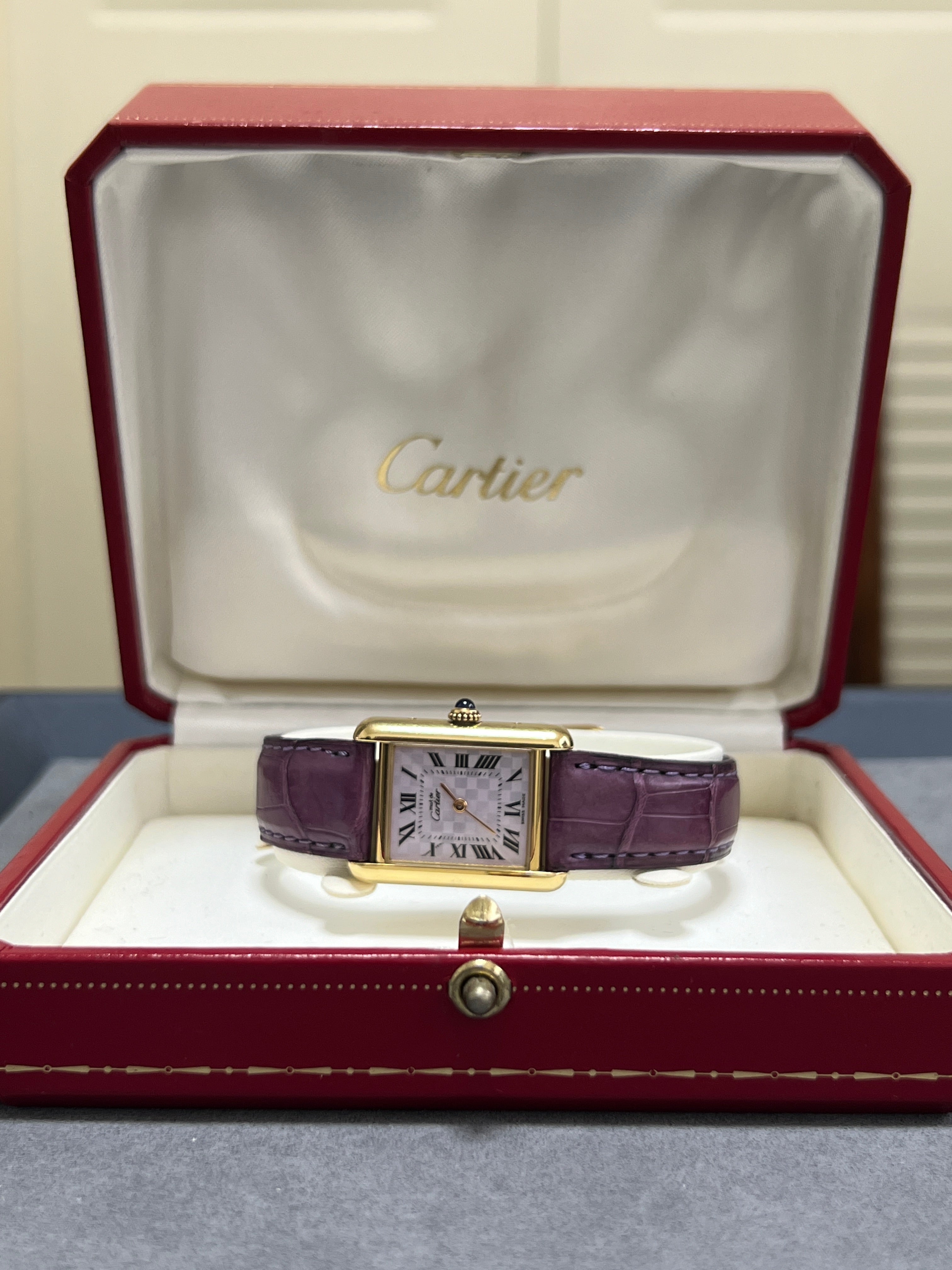 Must de Cartier Tank Ladies Vintage Watch Inner Grey SM Size Pure Silver with 18K Vermeil