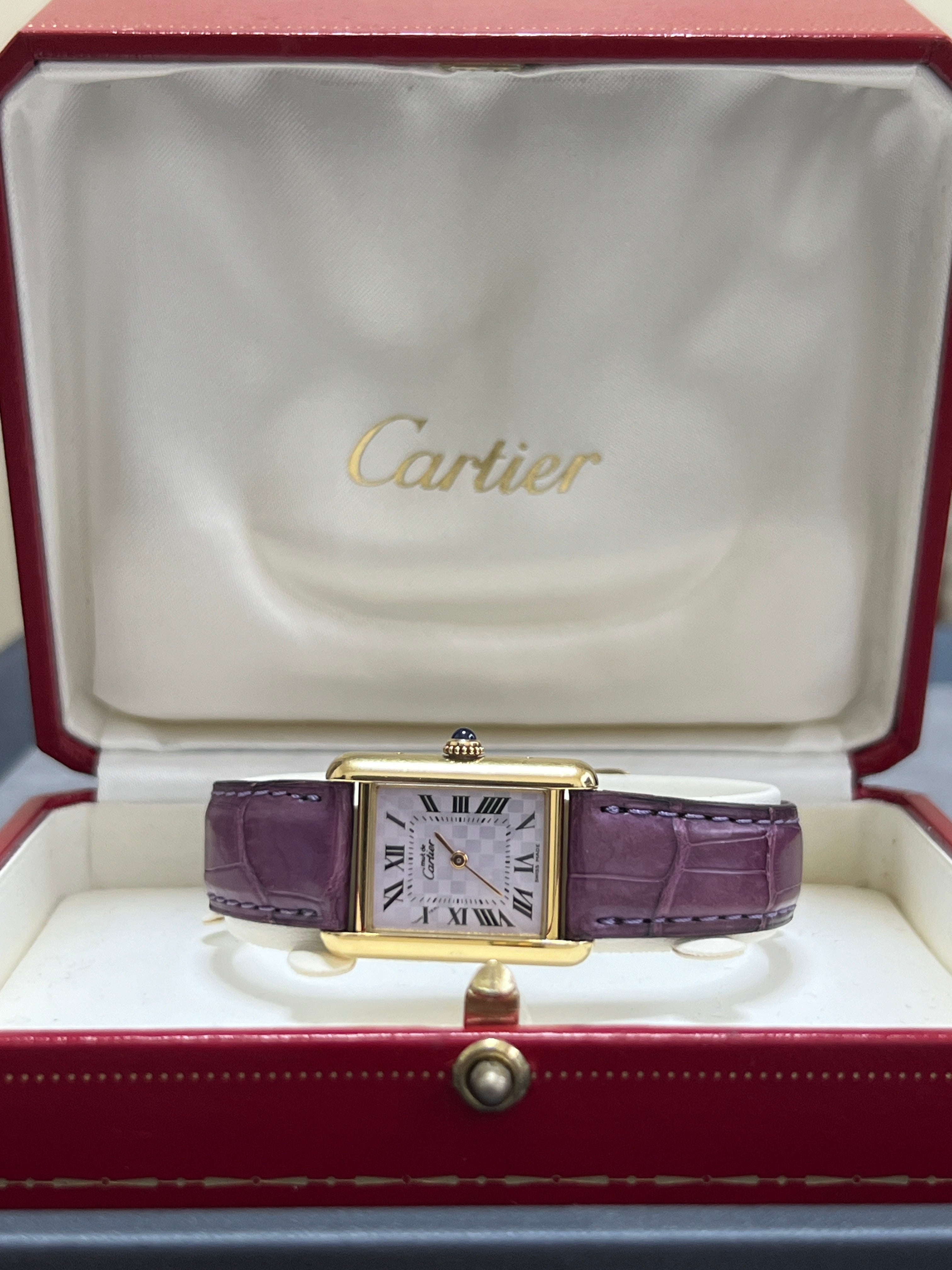 Must de Cartier Tank Ladies Vintage Watch Inner Grey SM Size Pure Silver with 18K Vermeil