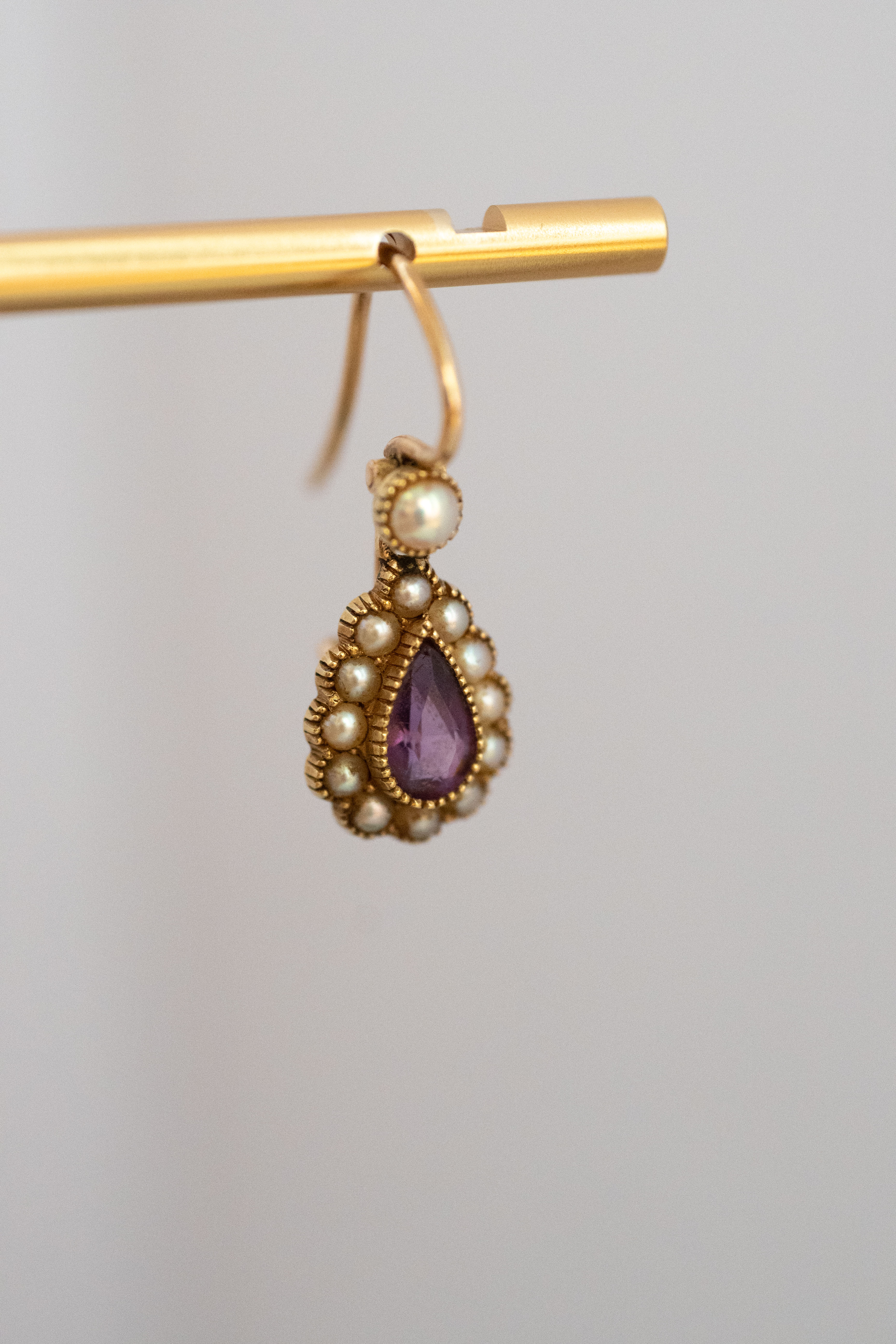 アンティーク ピアス ヴィクトリアン 1890年代 18K アメジスト パール