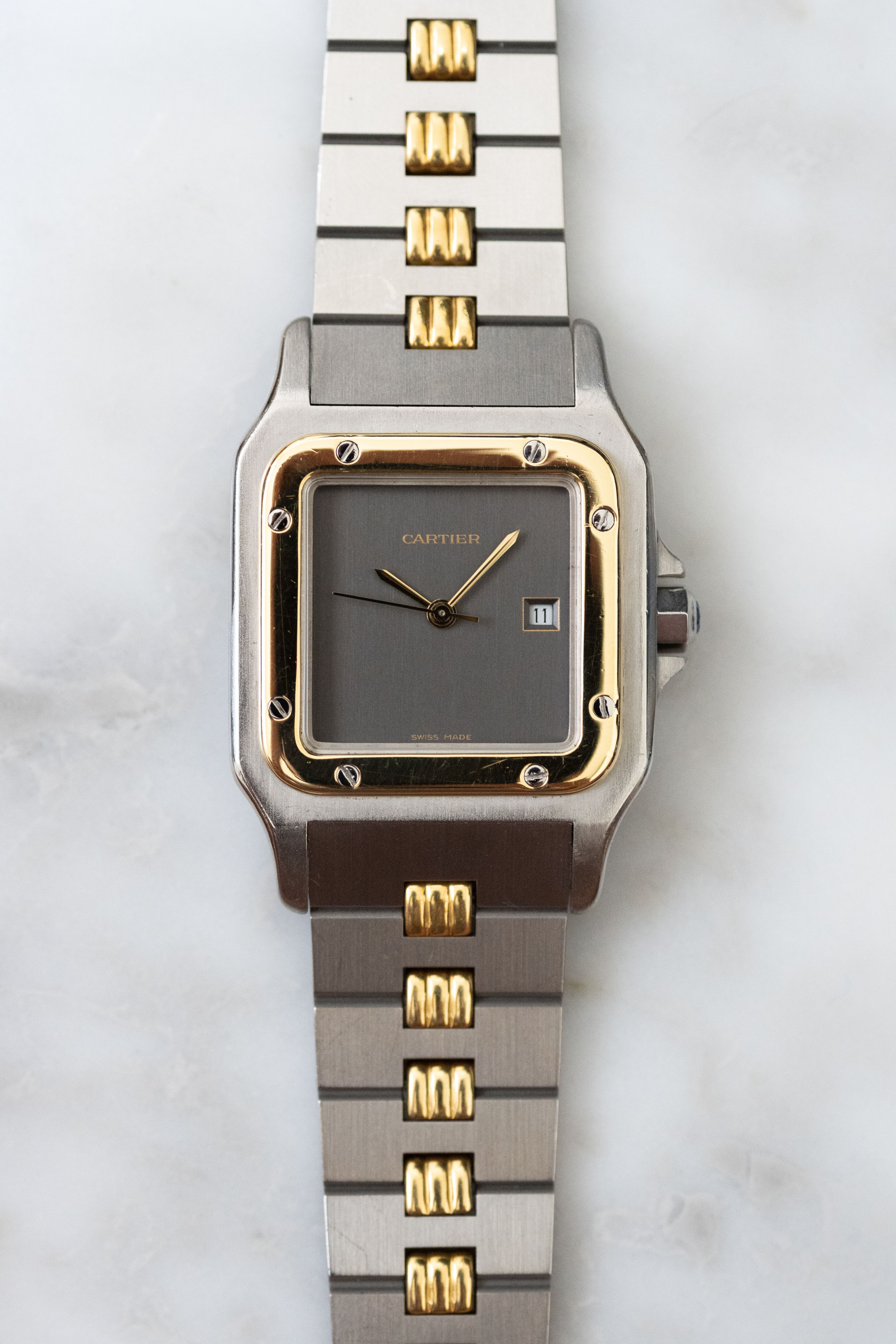 CARTIER カルティエ サントスカレ LMサイズ グレー ゴースト コンビモデル ゴドロンブレス Ref.2961 自動巻