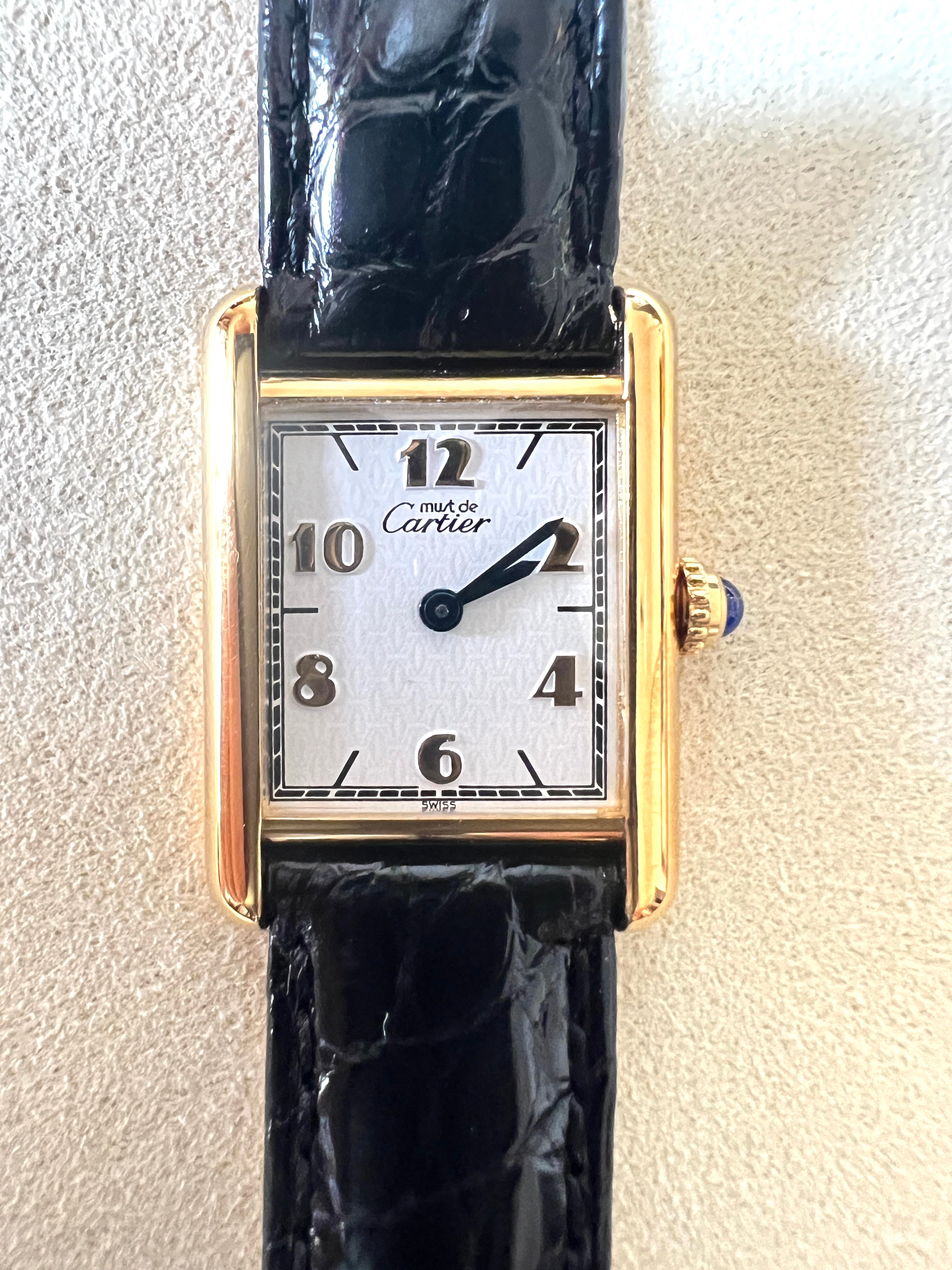 Must de Cartier Tank, Leaping Arabic Index Dial, Small and Medium Size, Sterling Silver with 18K Vermeil