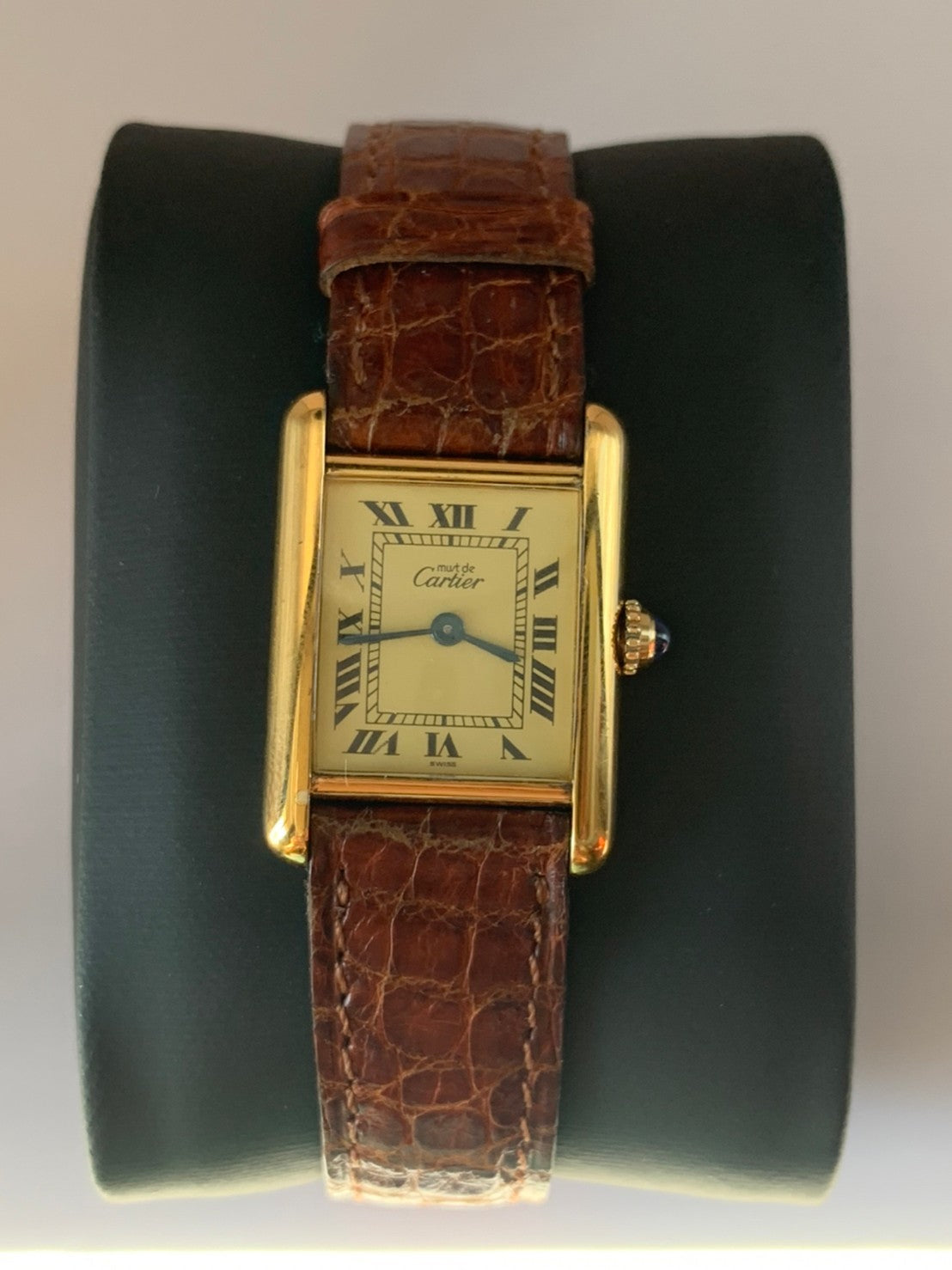 Cartier Must Tank Vermeil Watch for Women SV925 Leather Strap