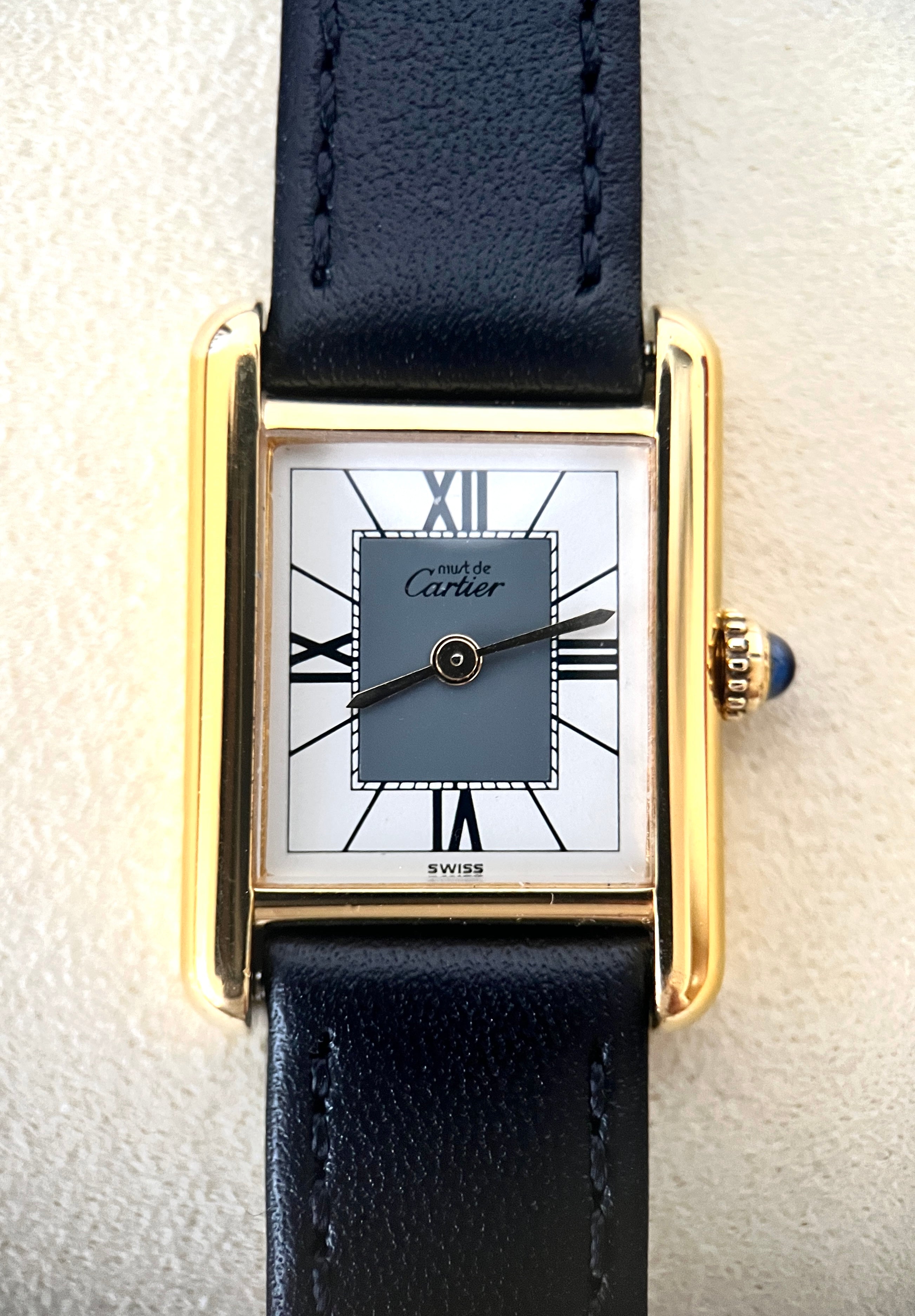 Must de Cartier Tank Ladies Vintage Watch, Size SM, Sterling Silver with 18K Vermeil