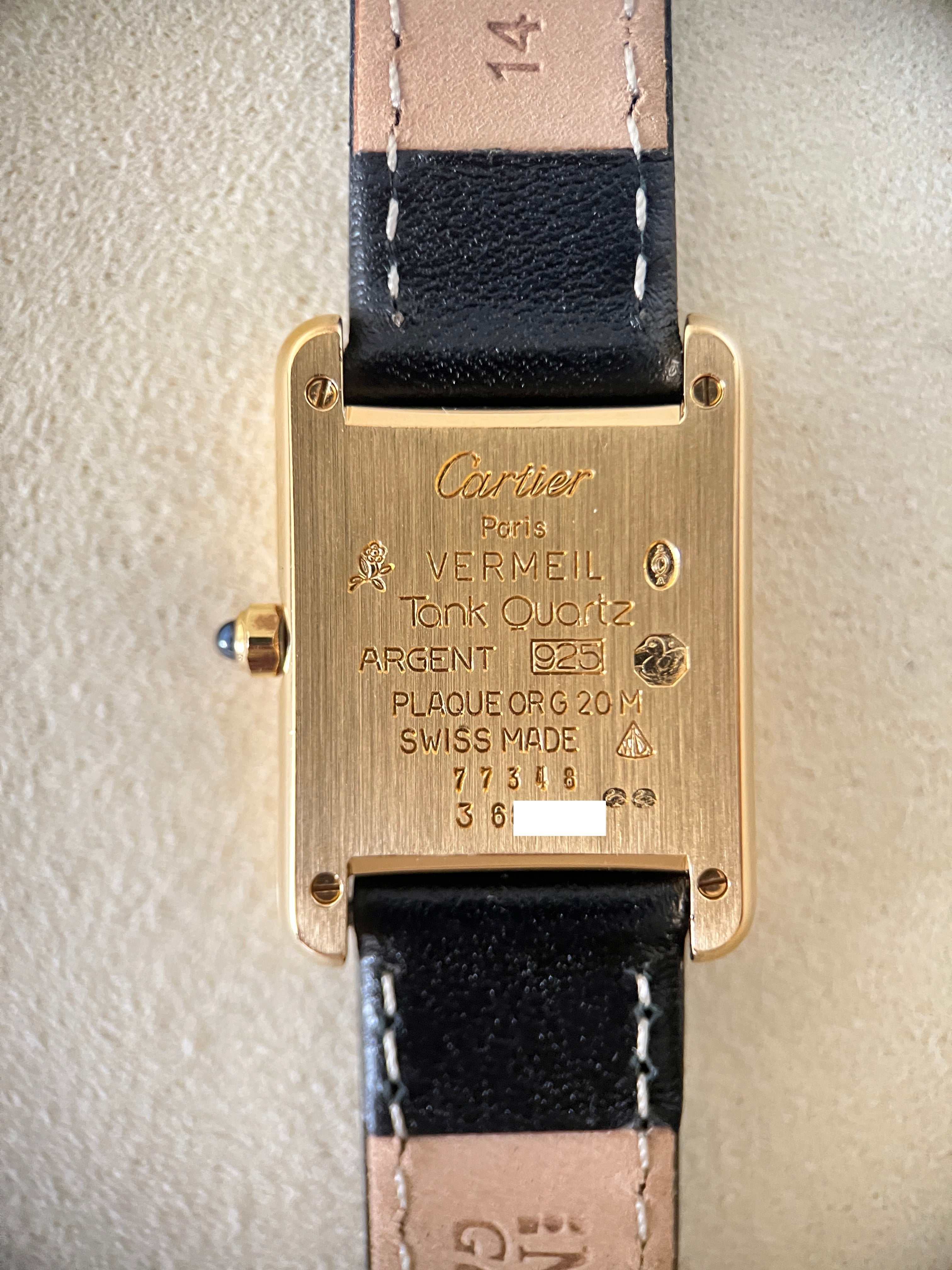 Must de Cartier Tank Ladies Vintage Watch, Size SM, Sterling Silver with 18K Vermeil Multi Stripe