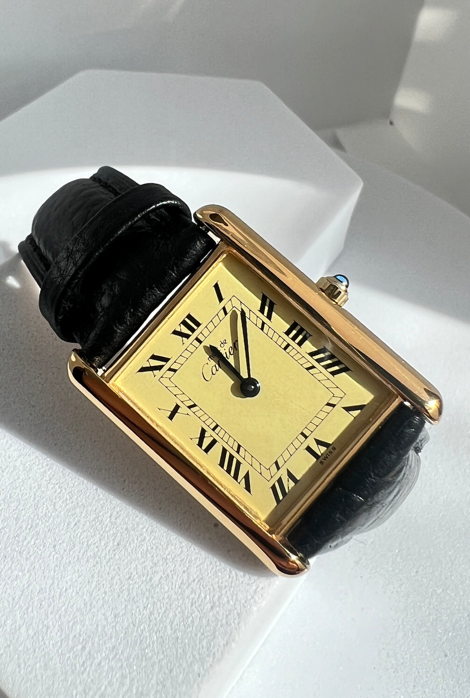 Must de Cartier Tank Vintage Watch Ivory LM Size Quartz Pure Silver with 18K Vermeil